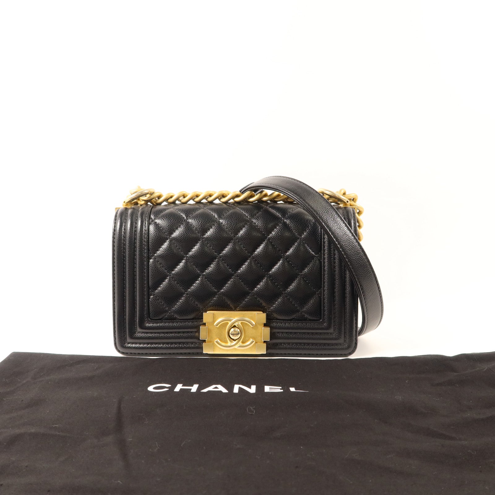 CHANEL 牛皮皮革Boy 20金扣鏈帶肩背袋