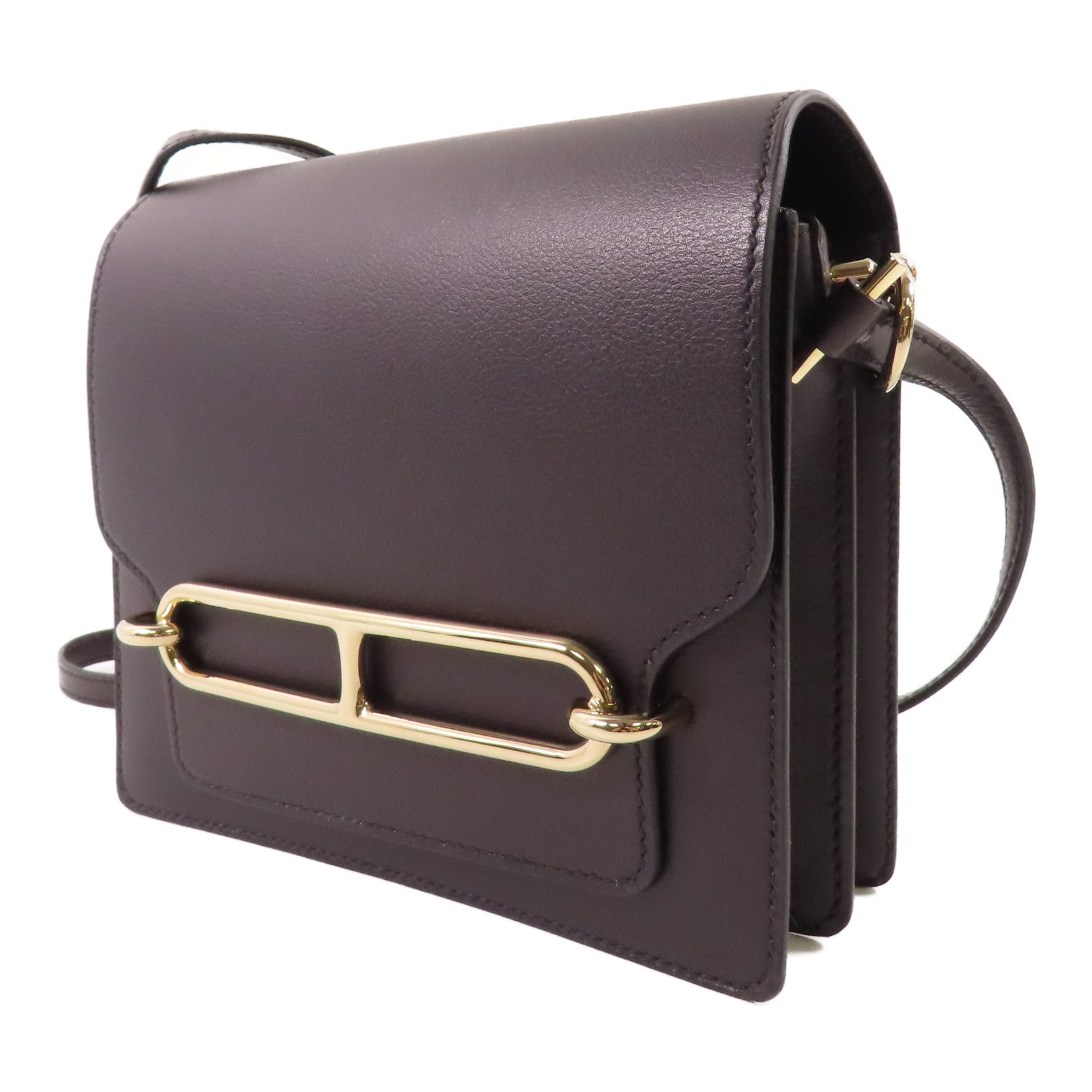 HERMES (PRICE DOWN) GHW Mini Roulis 2 Way Shoulder Bag Evercolor Leather 76 Bleu Indigo