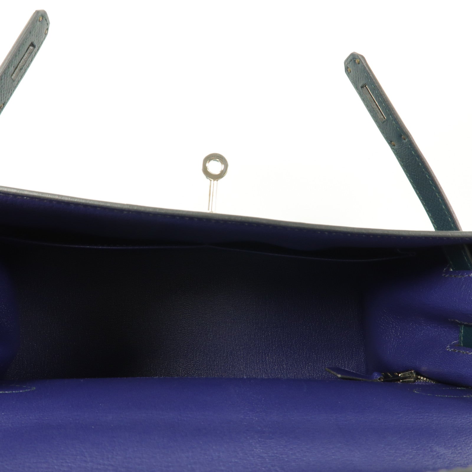 HERMES Epsom皮革/Clemence皮革Kelly 28手挽肩背兩用袋Vert Cypres/Bleu Obscur/Malachite