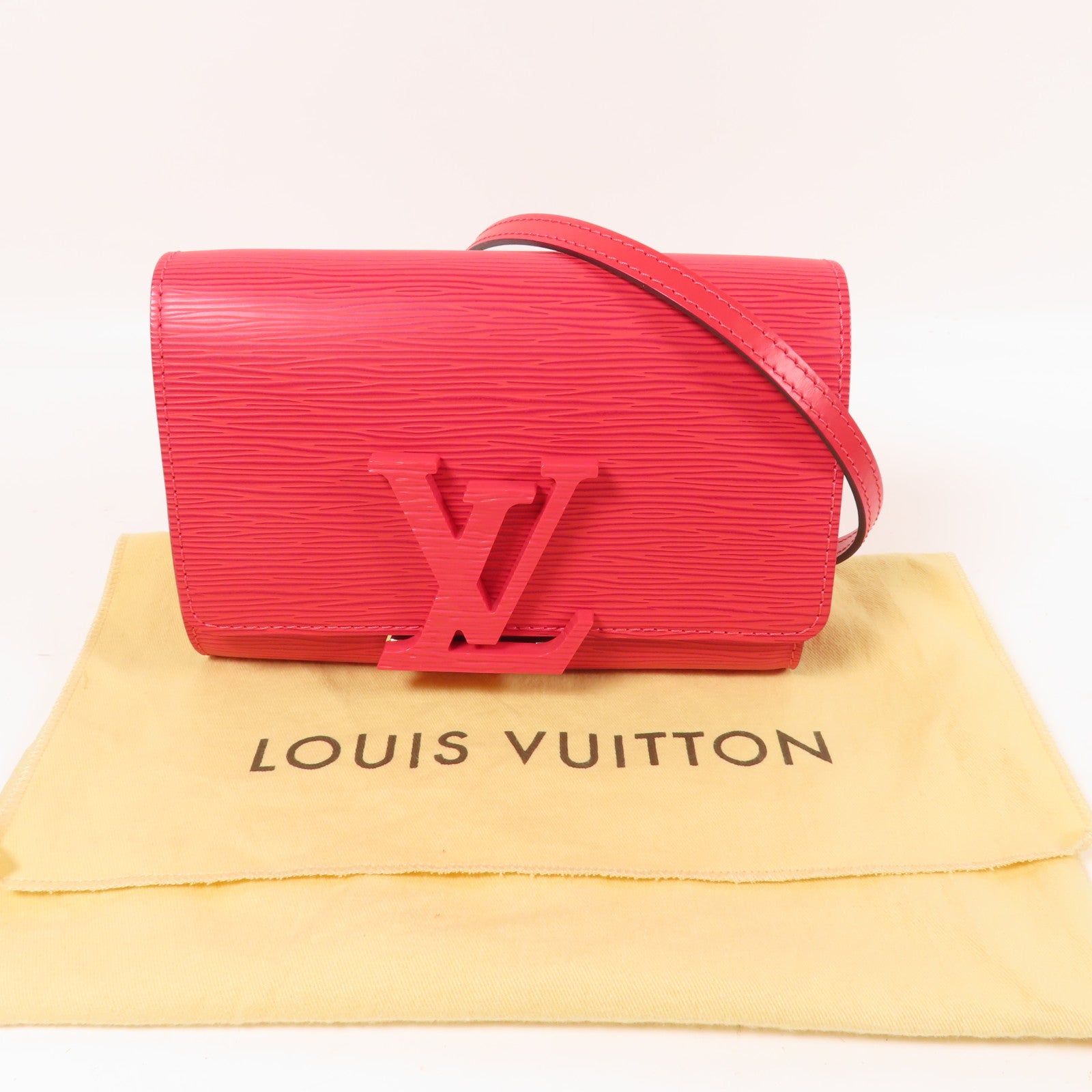 LOUIS VUITTON Epi Louise PM銀扣肩背袋粉紅色