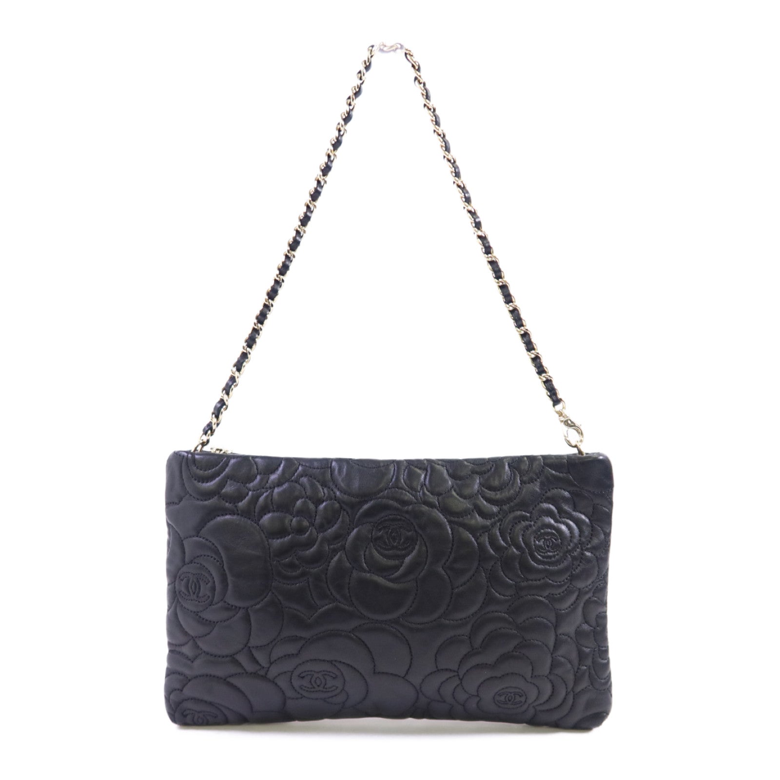 CHANEL 羊皮皮革Chain Shoulder銀扣鏈帶肩背袋