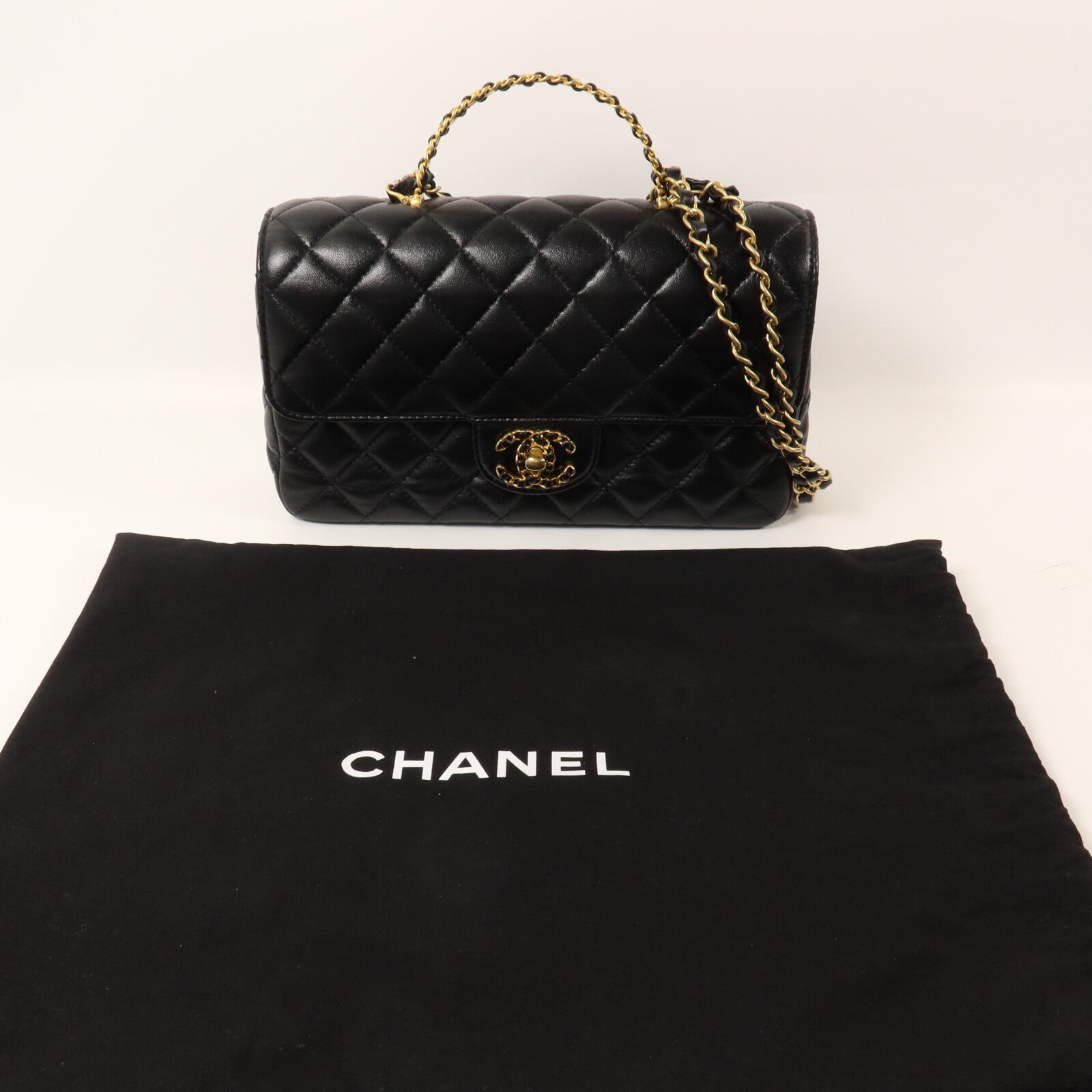 CHANEL 羊皮皮革Chain Shoulder鏈帶手挽肩背兩用袋