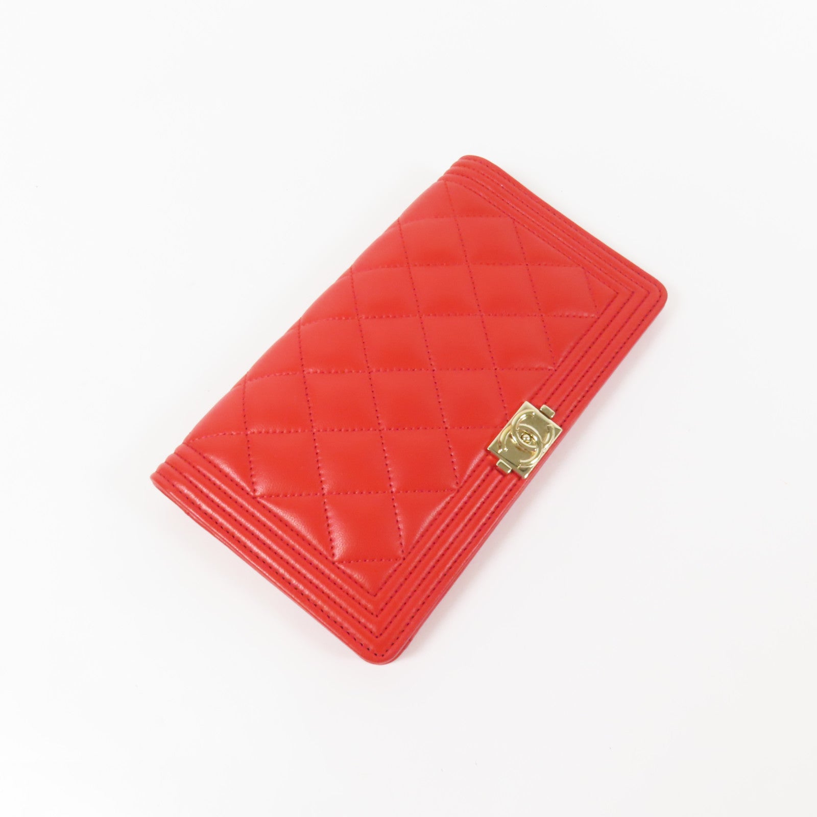 CHANEL 羊皮皮革Boy Wallet金扣長錢包
