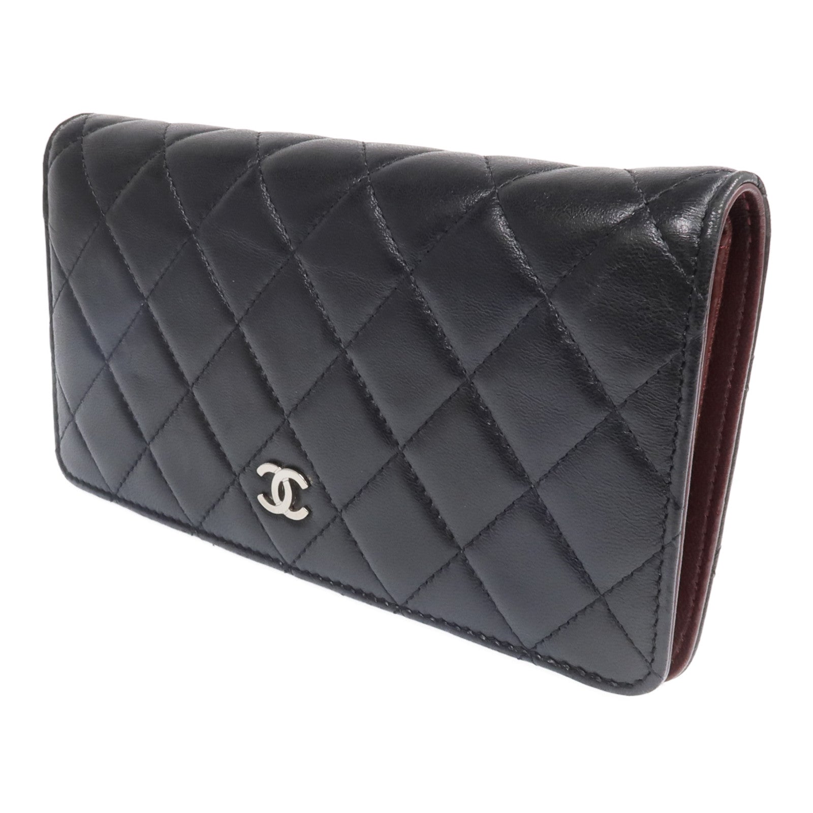 CHANEL 羊皮皮革Long Wallet銀扣長錢包