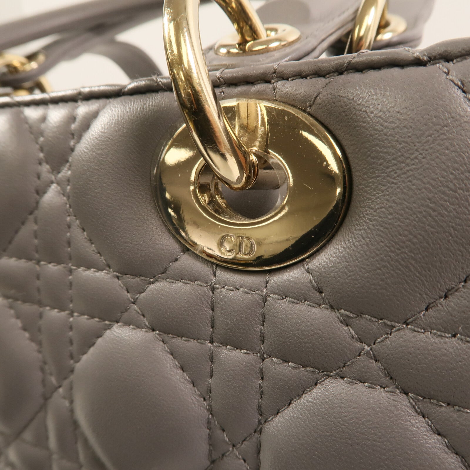 Dior 羊皮皮革Lady Dior Medium金扣手挽肩背兩用袋