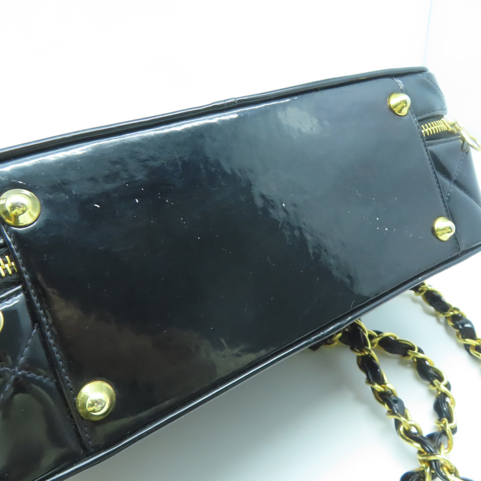CHANEL 【激減優惠】菱格漆皮皮革Vintage Chain Shoulder金扣手挽肩背兩用袋黑色
