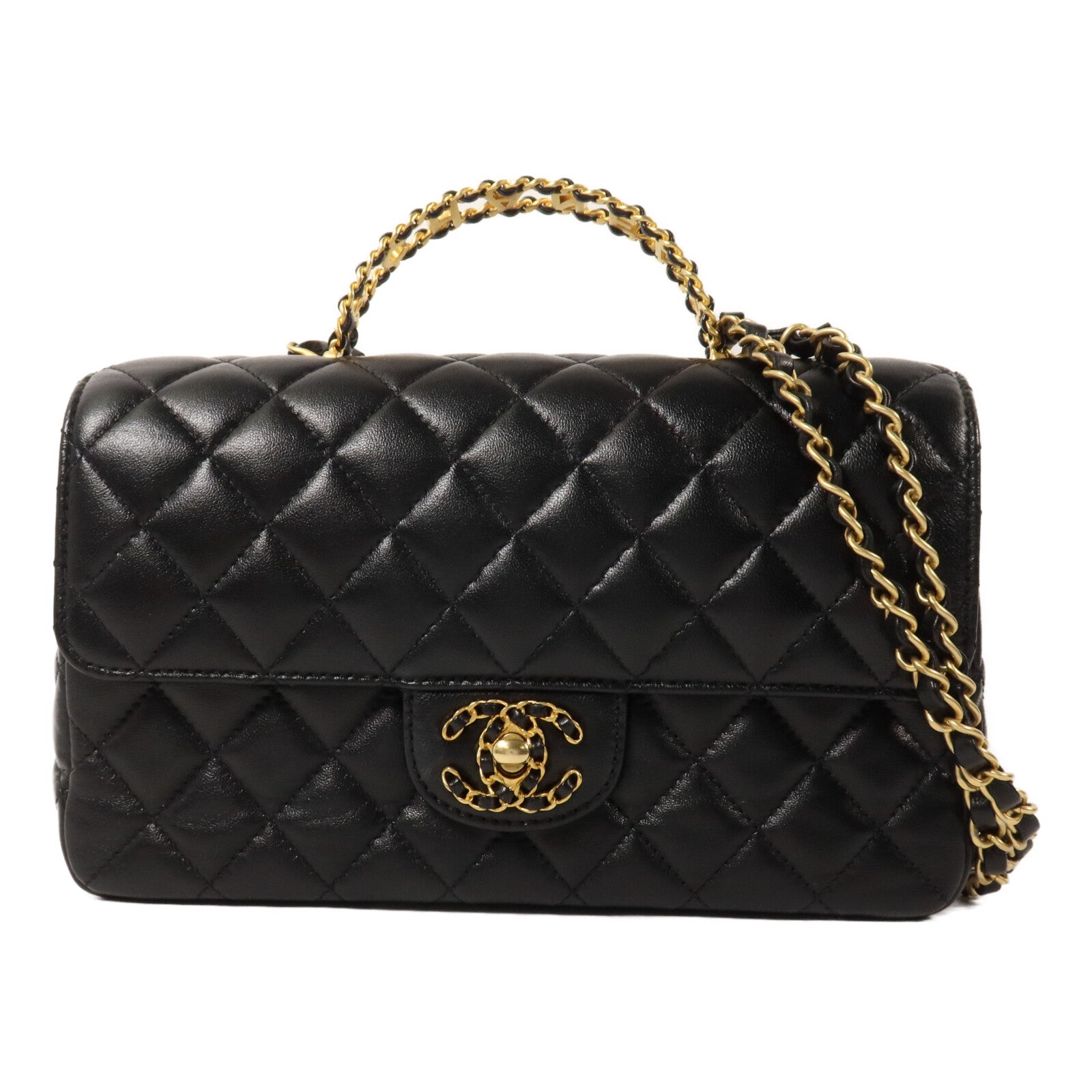 CHANEL 羊皮皮革Chain Shoulder鏈帶手挽肩背兩用袋
