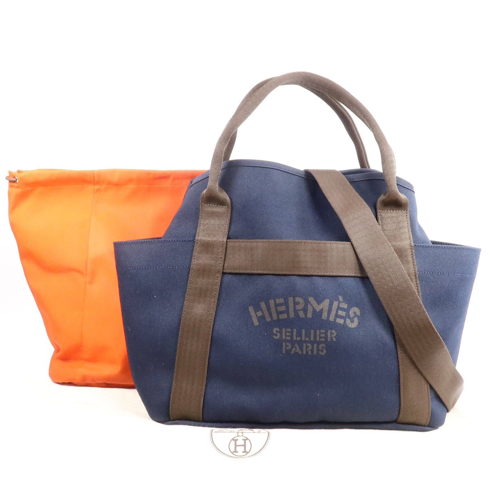 HERMES 帆布Grooming Bag銀扣手挽肩背兩用袋Blue