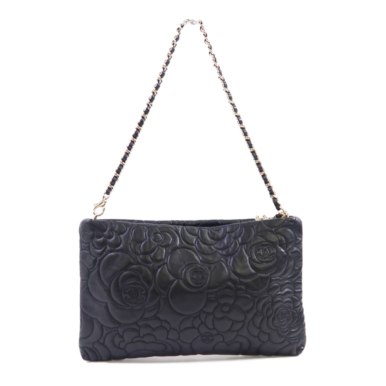 CHANEL 羊皮皮革Chain Shoulder銀扣鏈帶肩背袋
