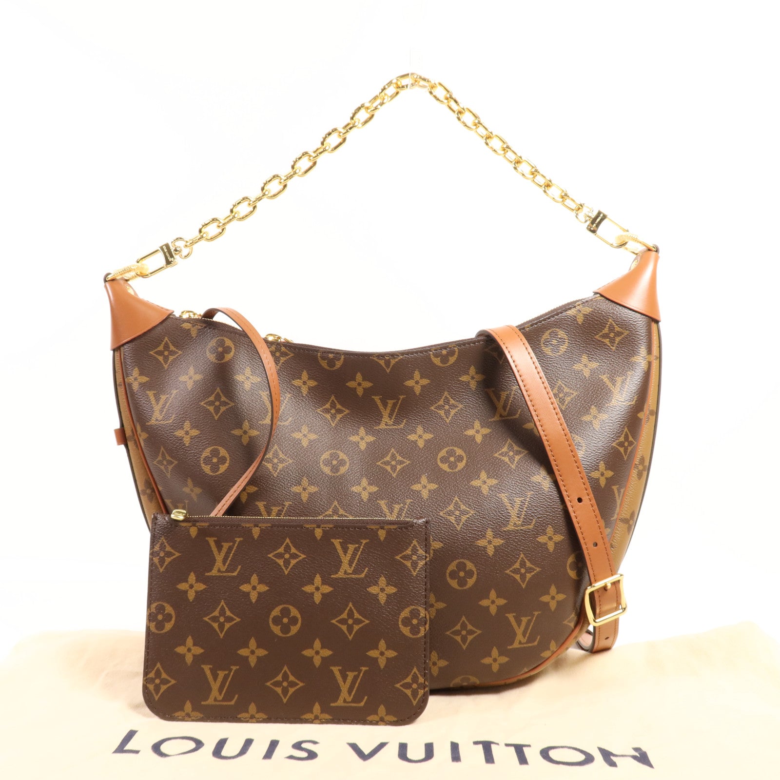 LOUIS VUITTON Monogram Reverse Loop Hobo金扣手挽肩背兩用袋