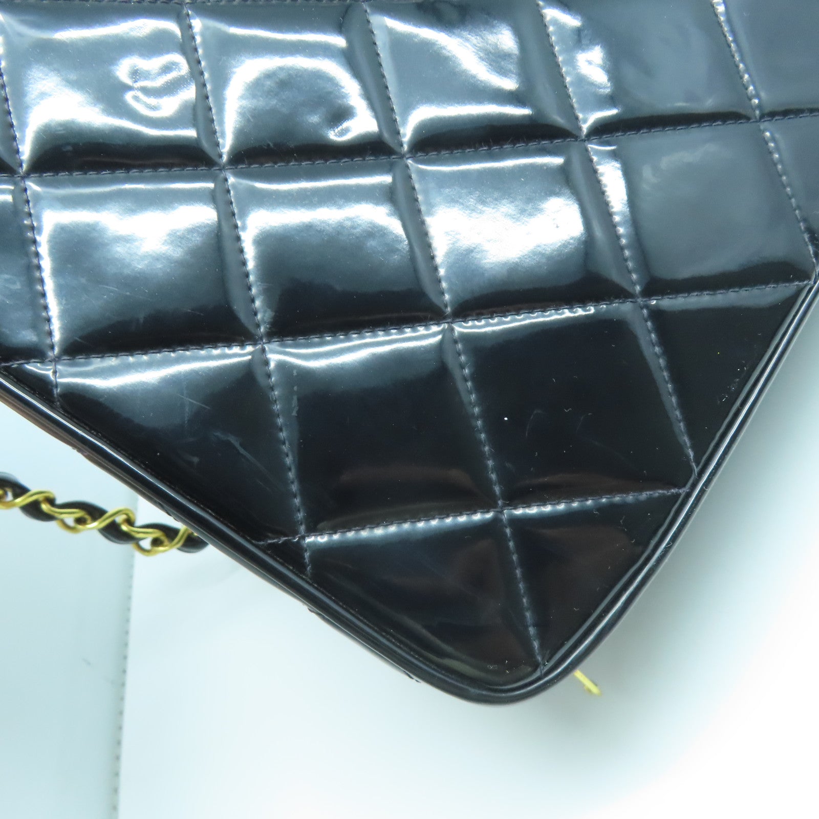 CHANEL 【激減優惠】菱格漆皮皮革Vintage Chain Shoulder金扣手挽肩背兩用袋黑色