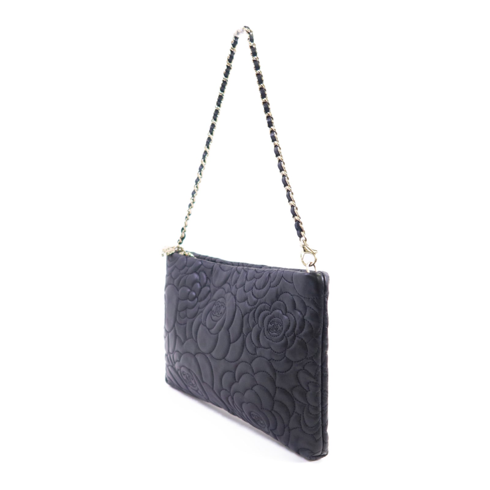 CHANEL 羊皮皮革Chain Shoulder銀扣鏈帶肩背袋