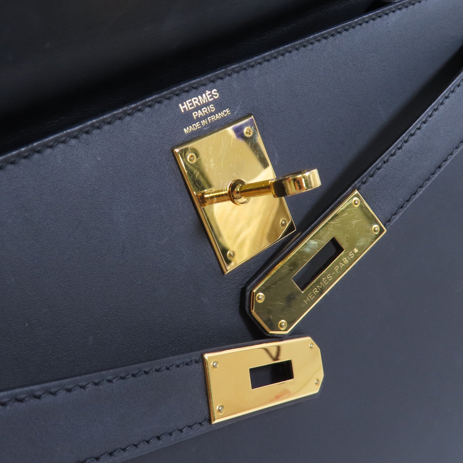 HERMES Sombrero皮革Kelly 28 2Way Hand Bag金扣手挽肩背兩用袋