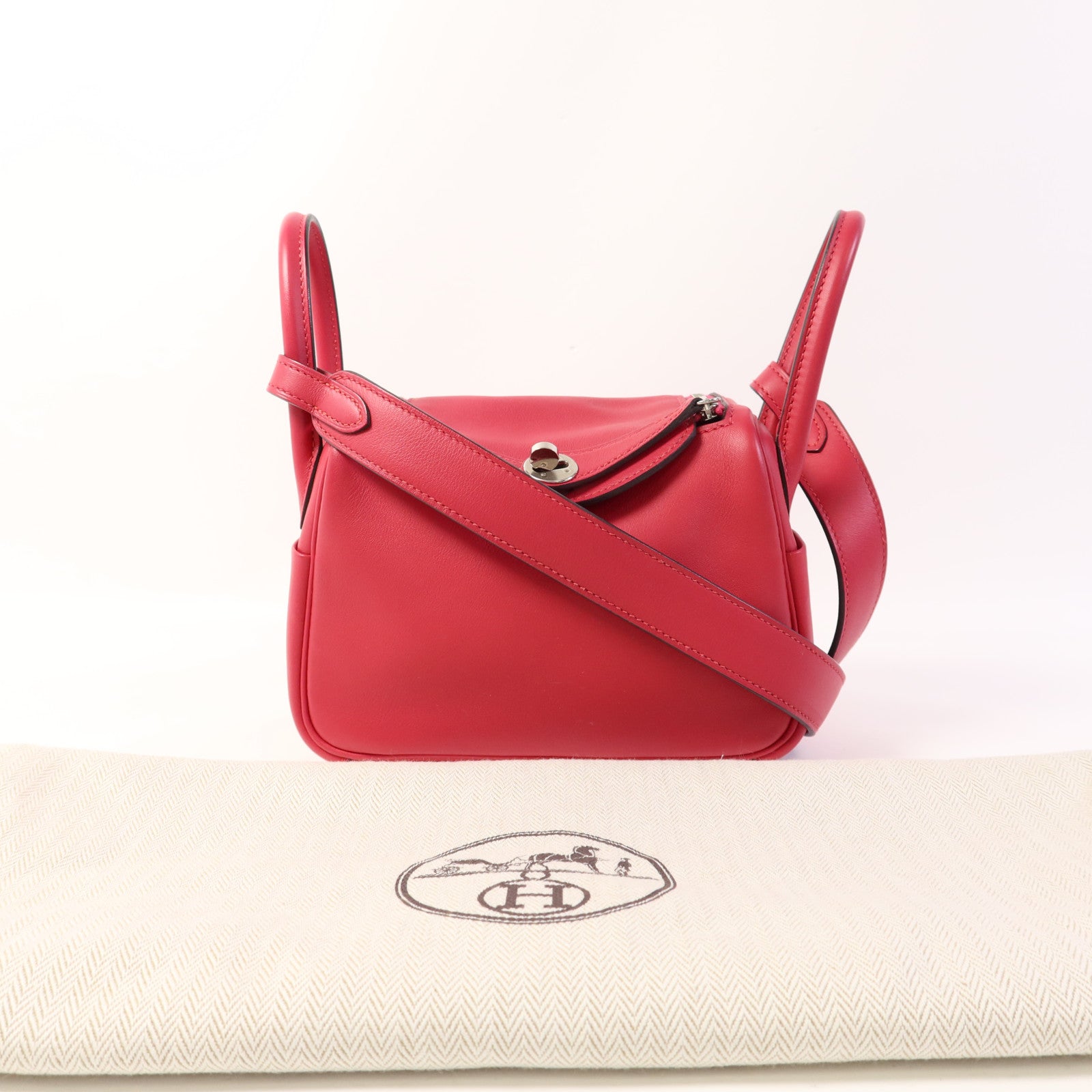 HERMES Swift皮革Mini Lindy金扣手挽肩背兩用袋Rose Extreme