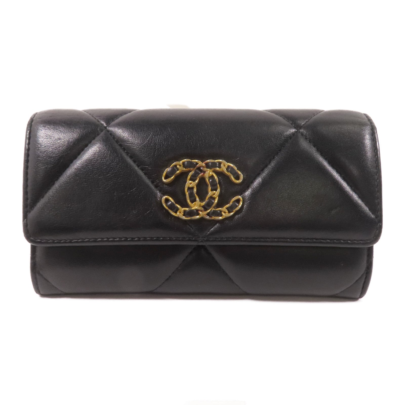 CHANEL 羊皮皮革Long Wallet金扣長錢包