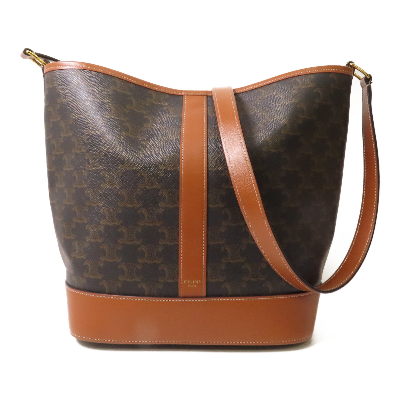 CELINE 塗層帆布Triomphe Bucket金扣肩背袋啡色