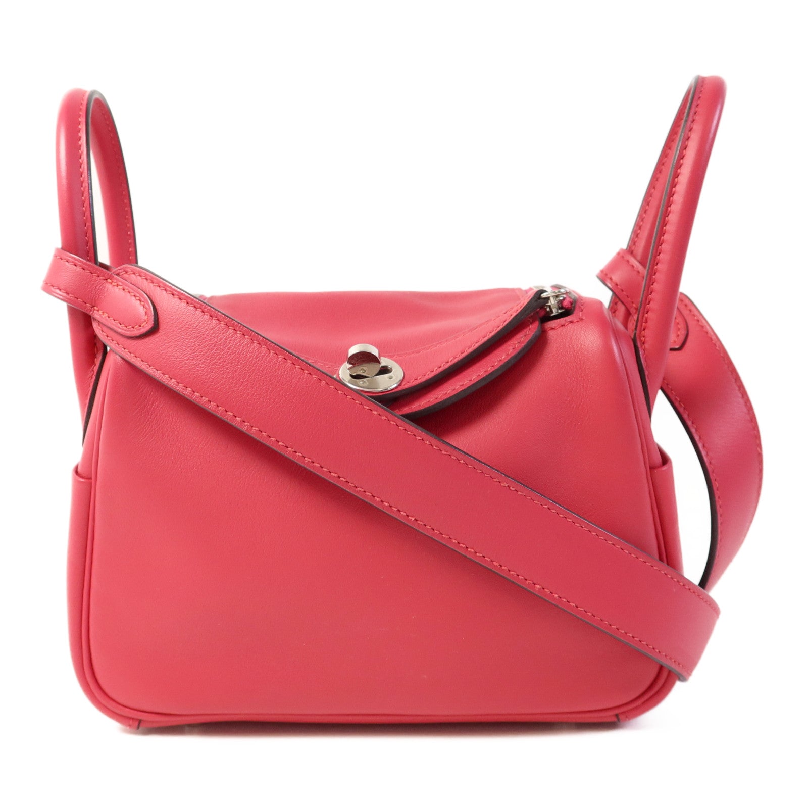 HERMES Swift皮革Mini Lindy金扣手挽肩背兩用袋Rose Extreme