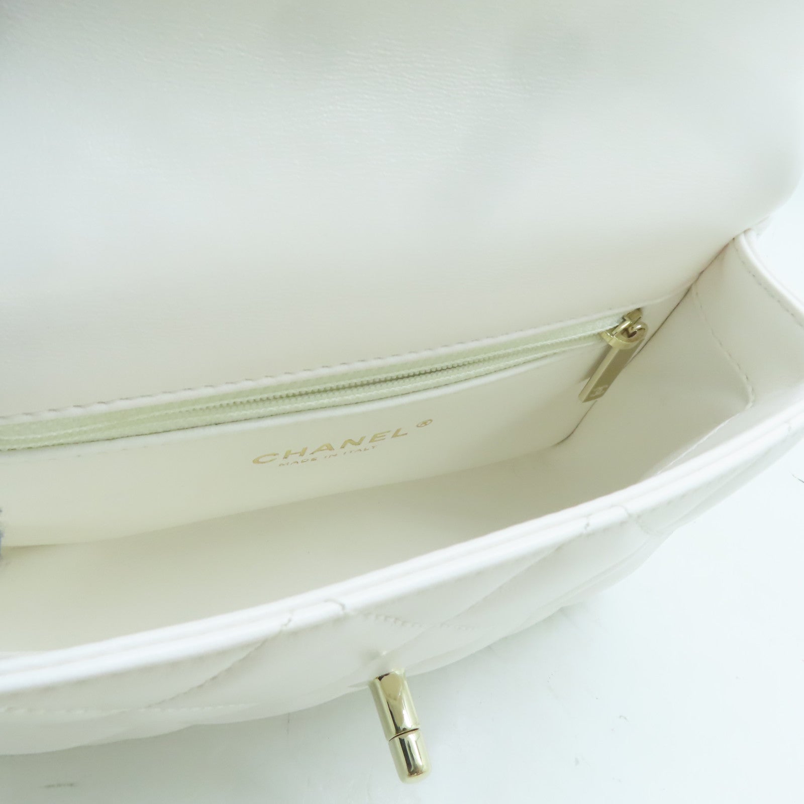 CHANEL 【激減優惠】菱格羊皮皮革Top Handle Mini Flap金扣鏈帶手挽肩背兩用袋白色