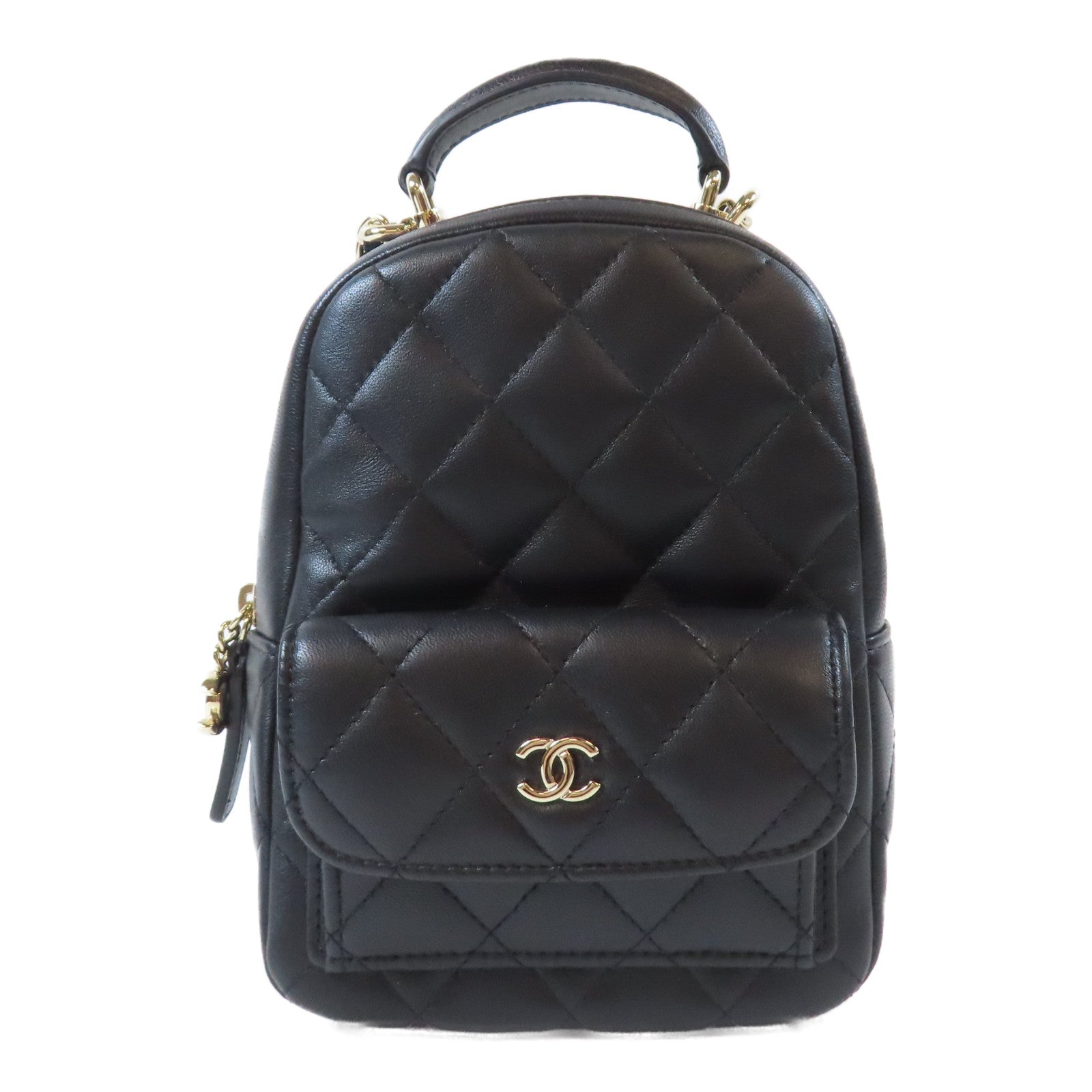 CHANEL 菱格羊皮皮革金扣2 way Backpack雙肩背包黑色