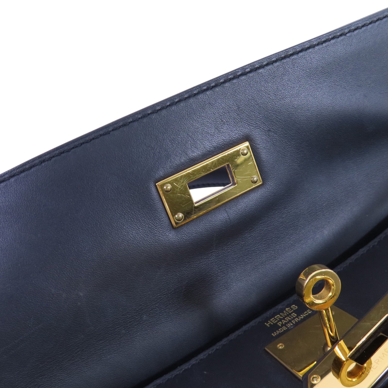 HERMES Sombrero皮革Kelly 28 2Way Hand Bag金扣手挽肩背兩用袋