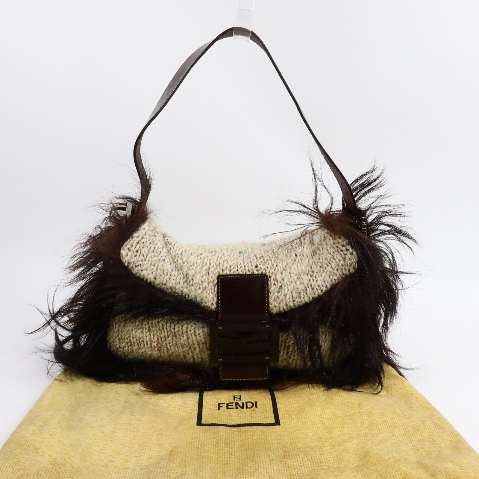FENDI 羊毛/毛皮Baguette手挽袋