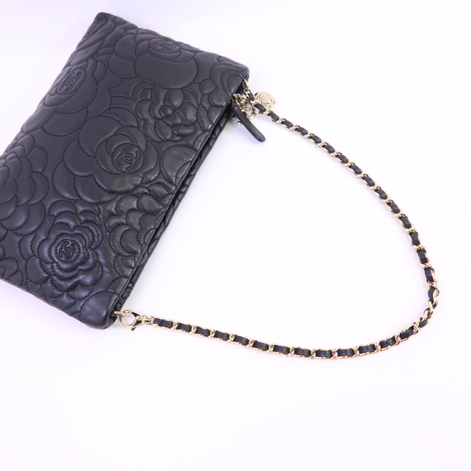 CHANEL 羊皮皮革Chain Shoulder銀扣鏈帶肩背袋
