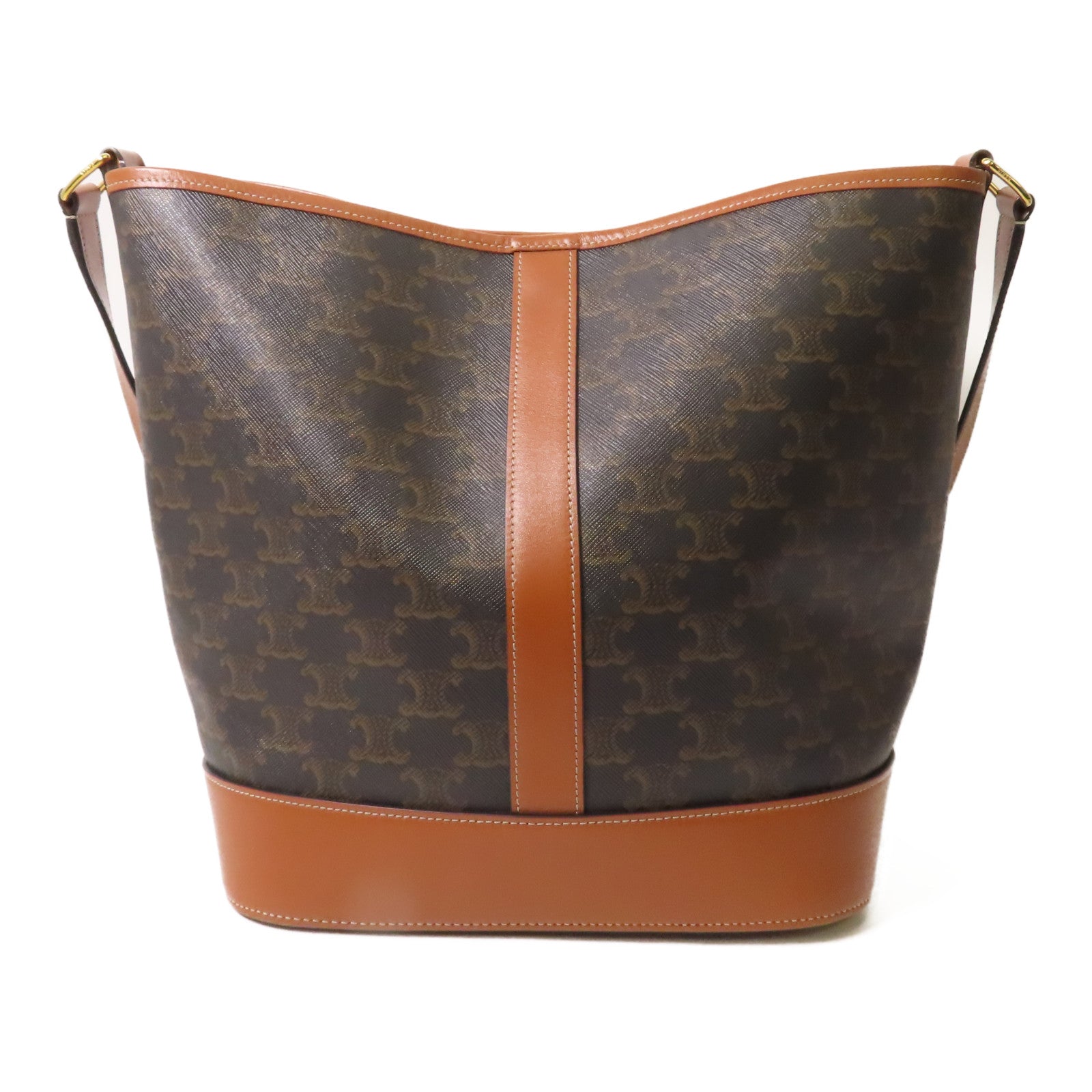 CELINE 塗層帆布Triomphe Bucket金扣肩背袋啡色
