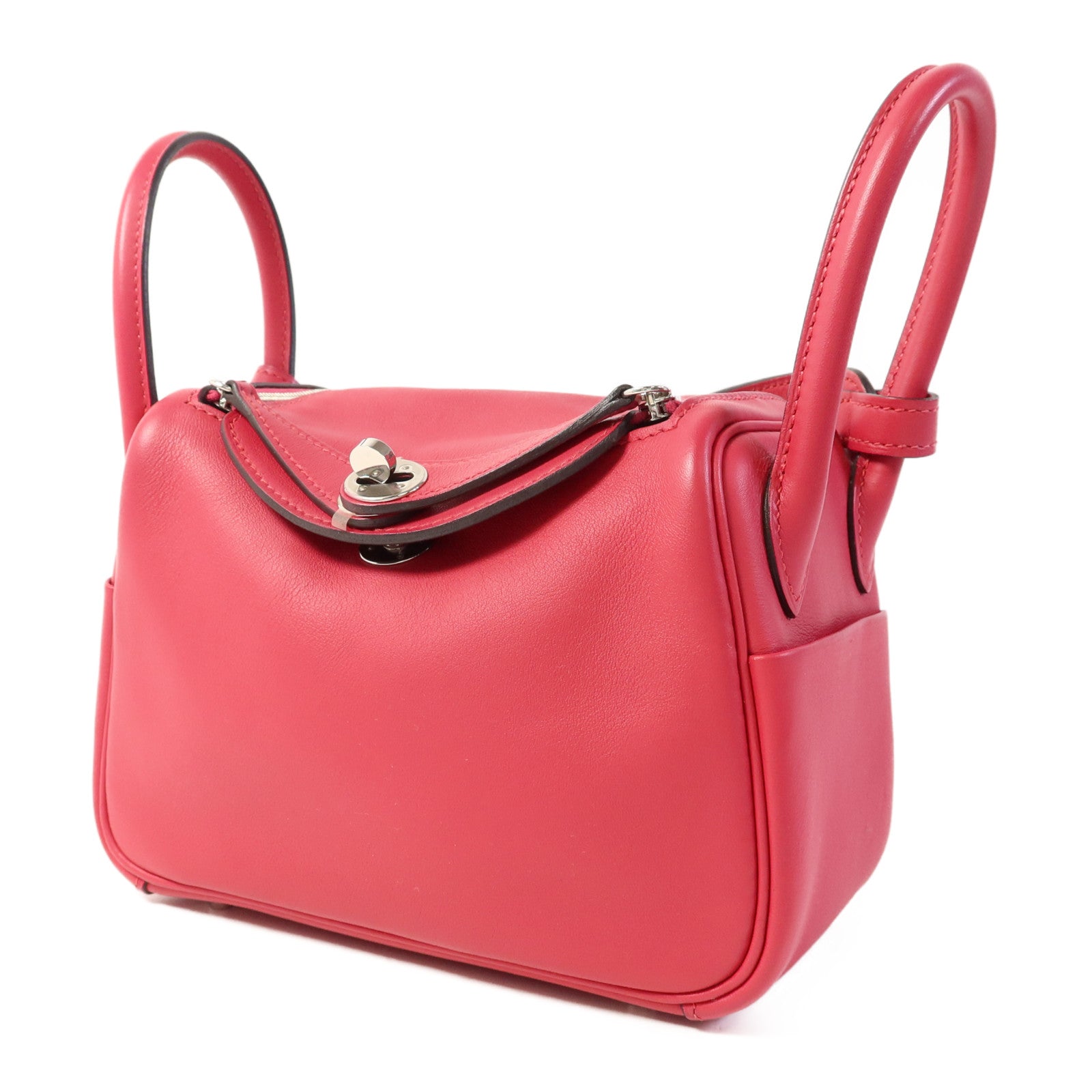 HERMES Swift皮革Mini Lindy金扣手挽肩背兩用袋Rose Extreme