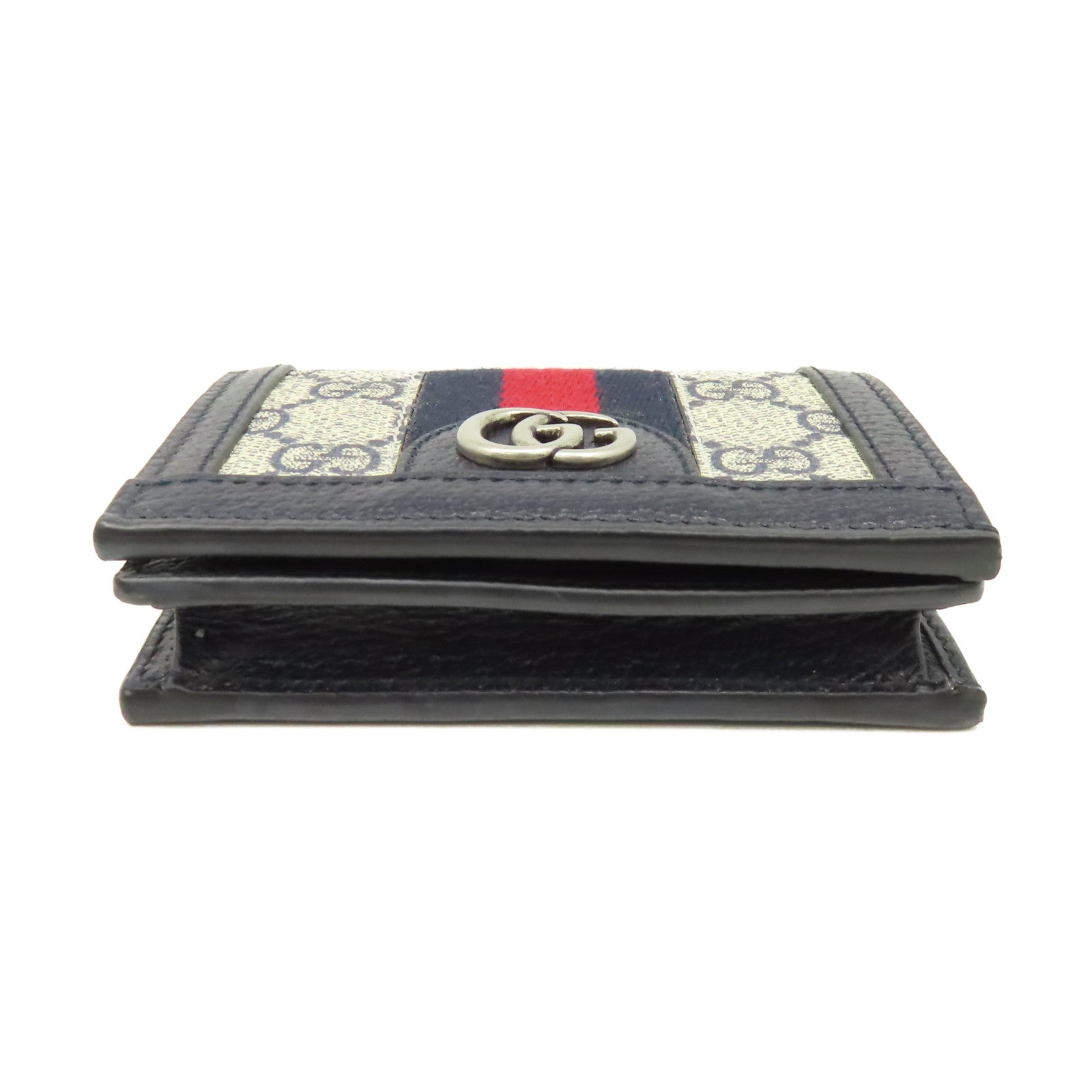 GUCCI 塗層帆布/牛皮皮革GG Supreme Wallet短錢包米色/寶藍色