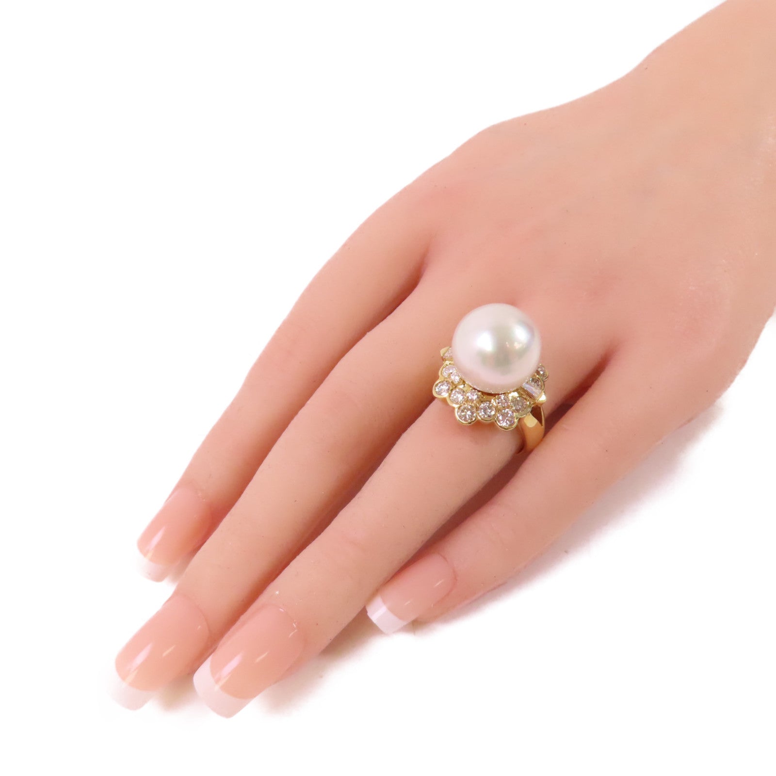 JEWELRY 18K黃金/14.5ct珍珠/1.76ct鑽石Pearl/Diamond Ring戒指US#6.25