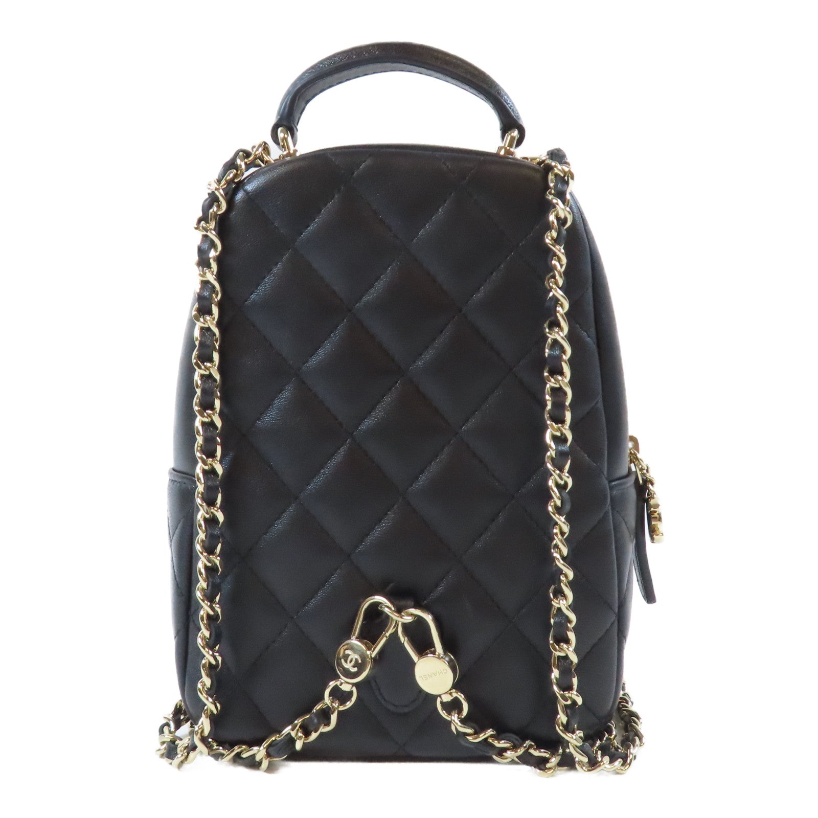 CHANEL 菱格羊皮皮革金扣2 way Backpack雙肩背包黑色
