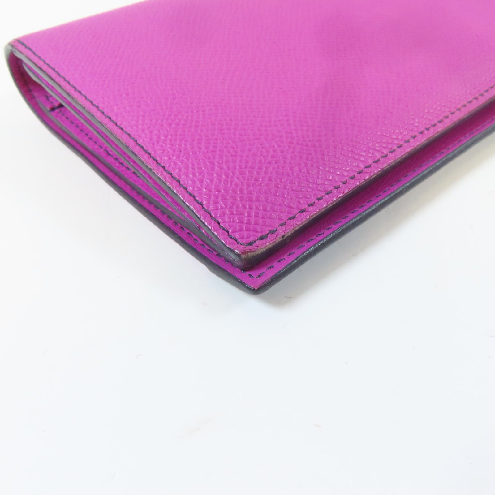 HERMES 【激減優惠】Epsom皮革Camail Long Wallet銀扣長錢包桃紅色/深藍色