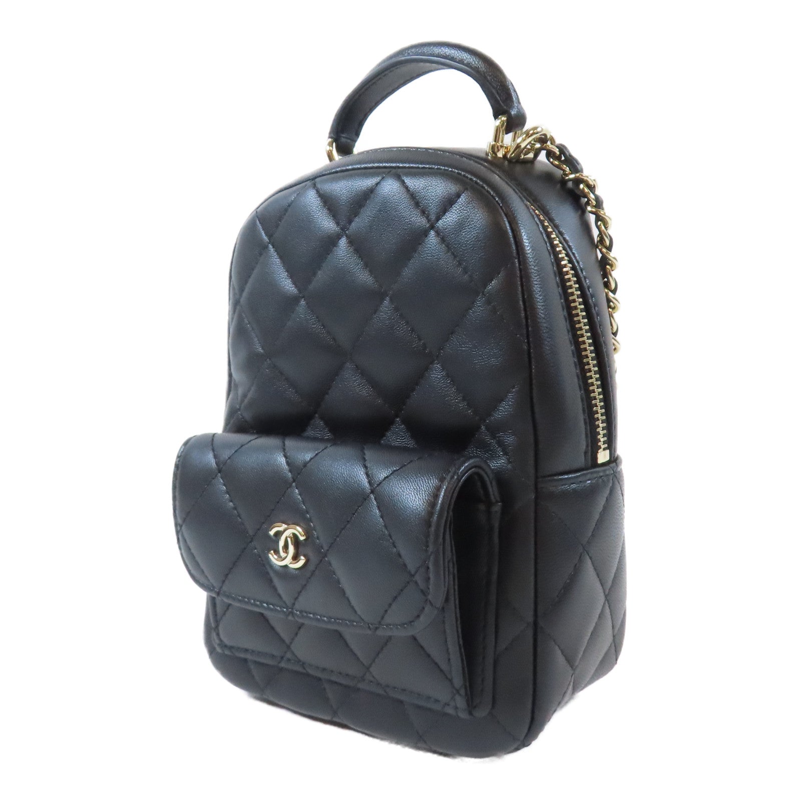CHANEL 菱格羊皮皮革金扣2 way Backpack雙肩背包黑色