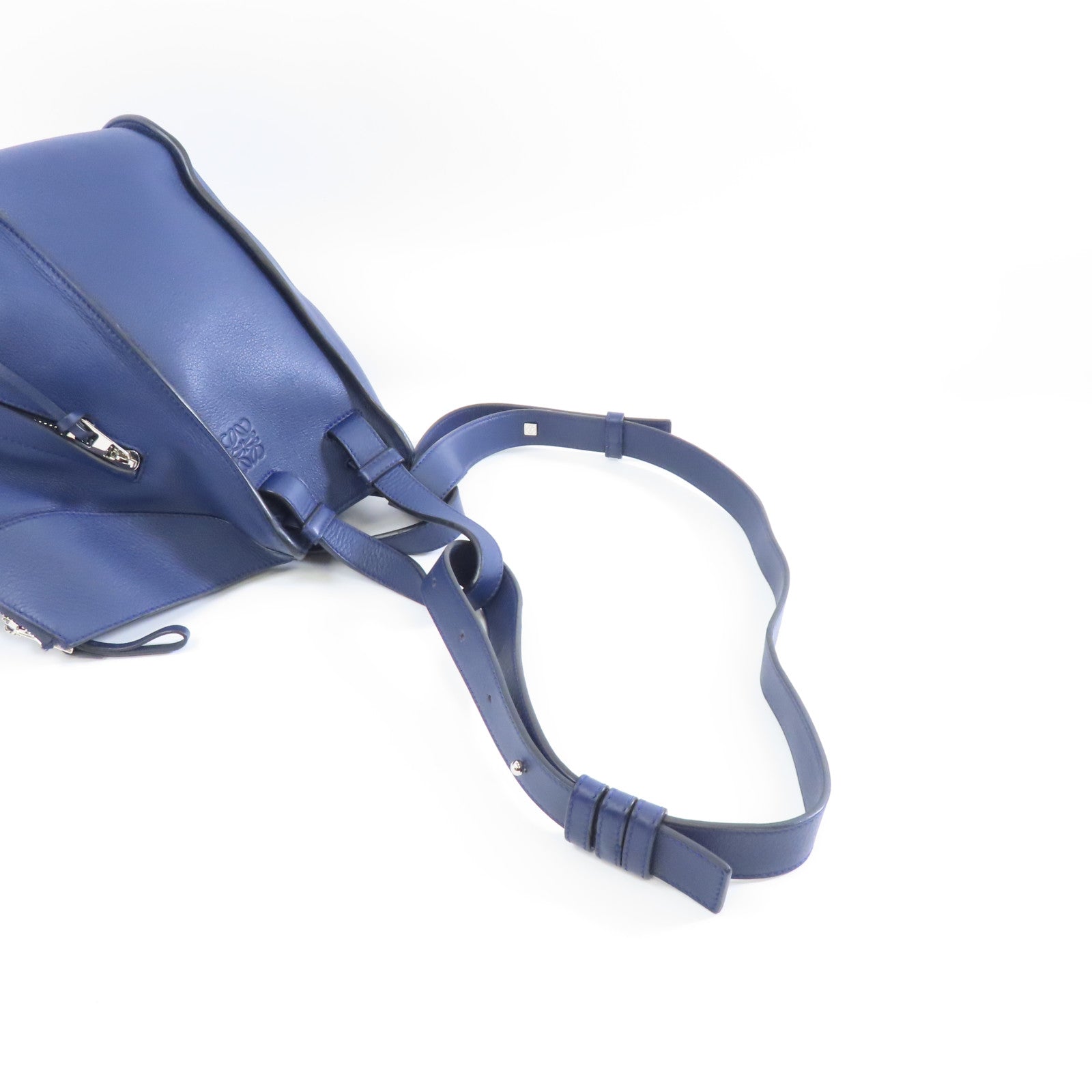 LOEWE 牛皮皮革Hammock銀扣手挽肩背兩用袋藍色