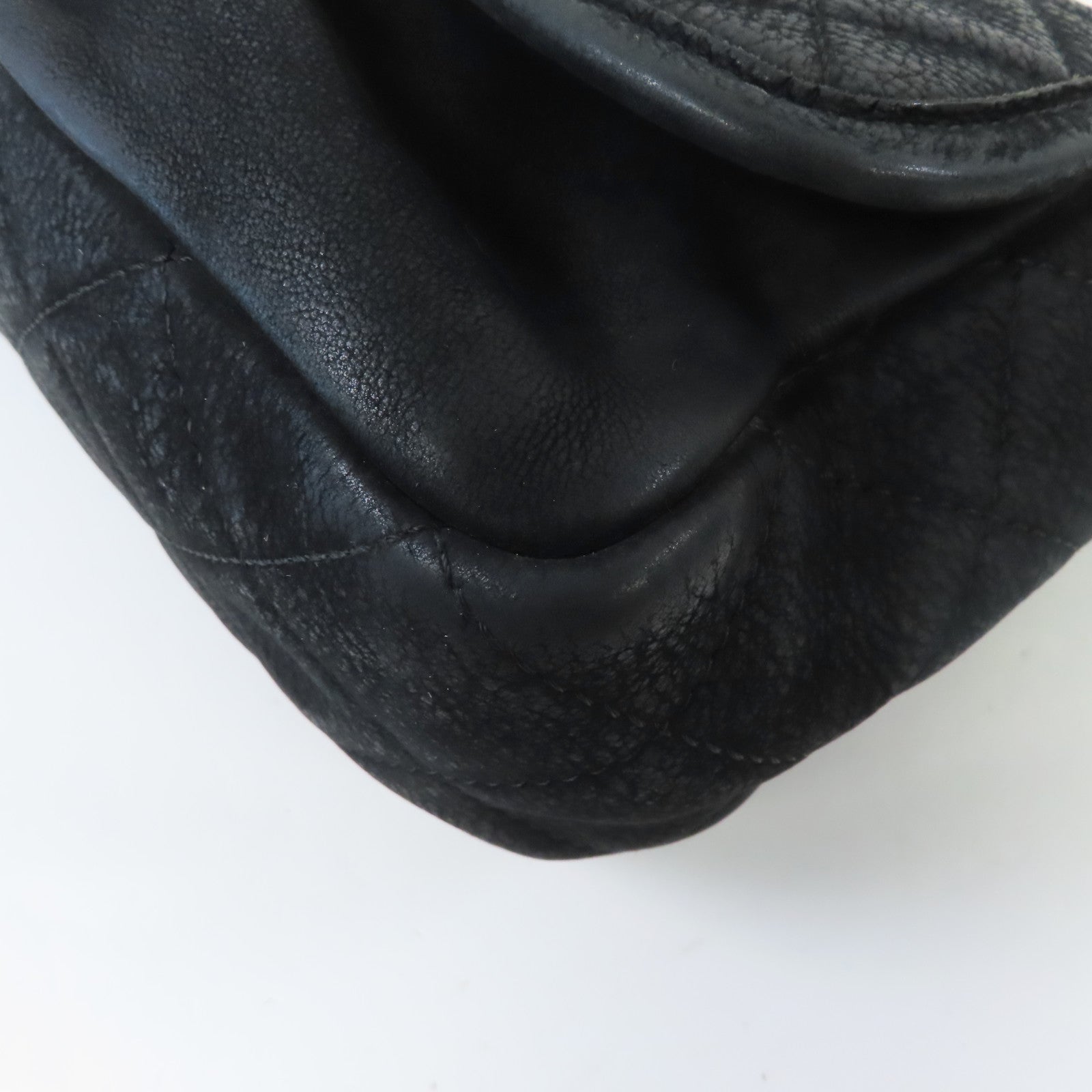 CHANEL 菱格牛皮皮革Chain Shoulder銀扣鏈帶肩背袋黑色