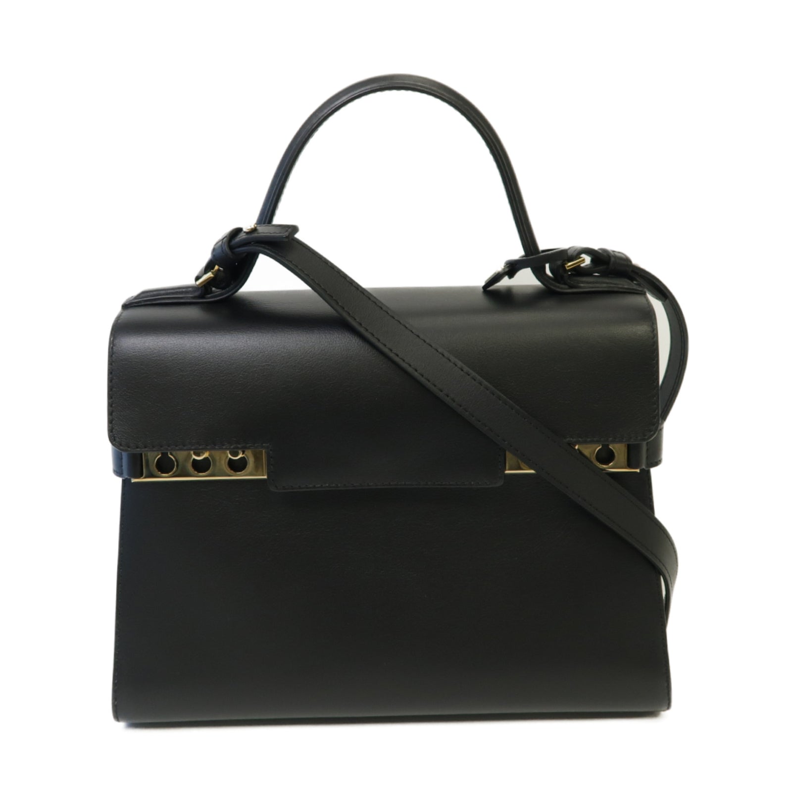 SELECTION 牛皮皮革Delvaux Tempete MM金扣手挽肩背兩用袋黑色