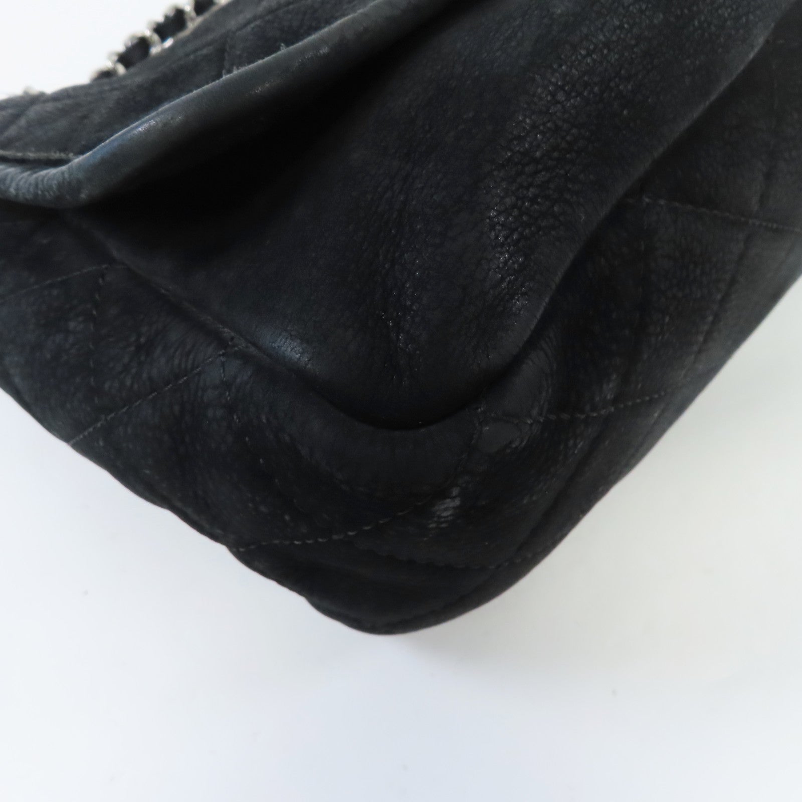 CHANEL 菱格牛皮皮革Chain Shoulder銀扣鏈帶肩背袋黑色