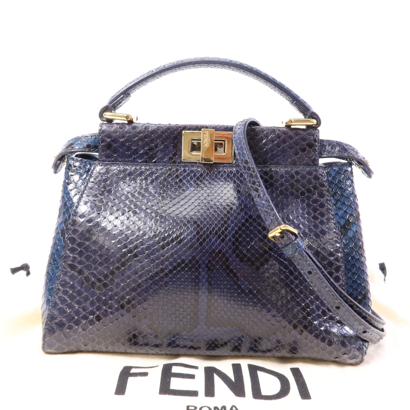 FENDI 蛇皮皮革Peekaboo Mini金扣手挽肩背兩用袋