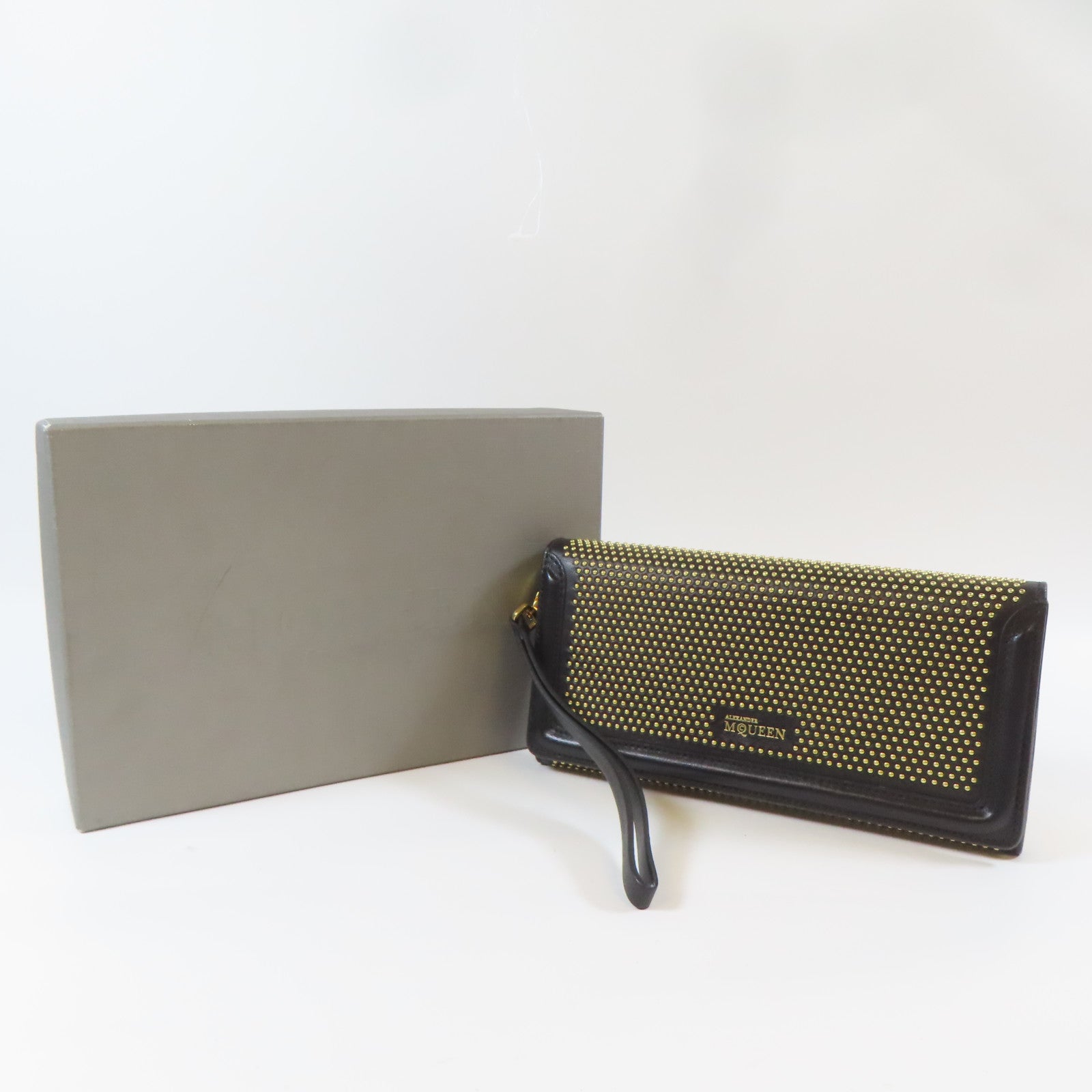 Alexander McQueen 牛皮皮革Trifold Long Wallet金扣長錢包黑色