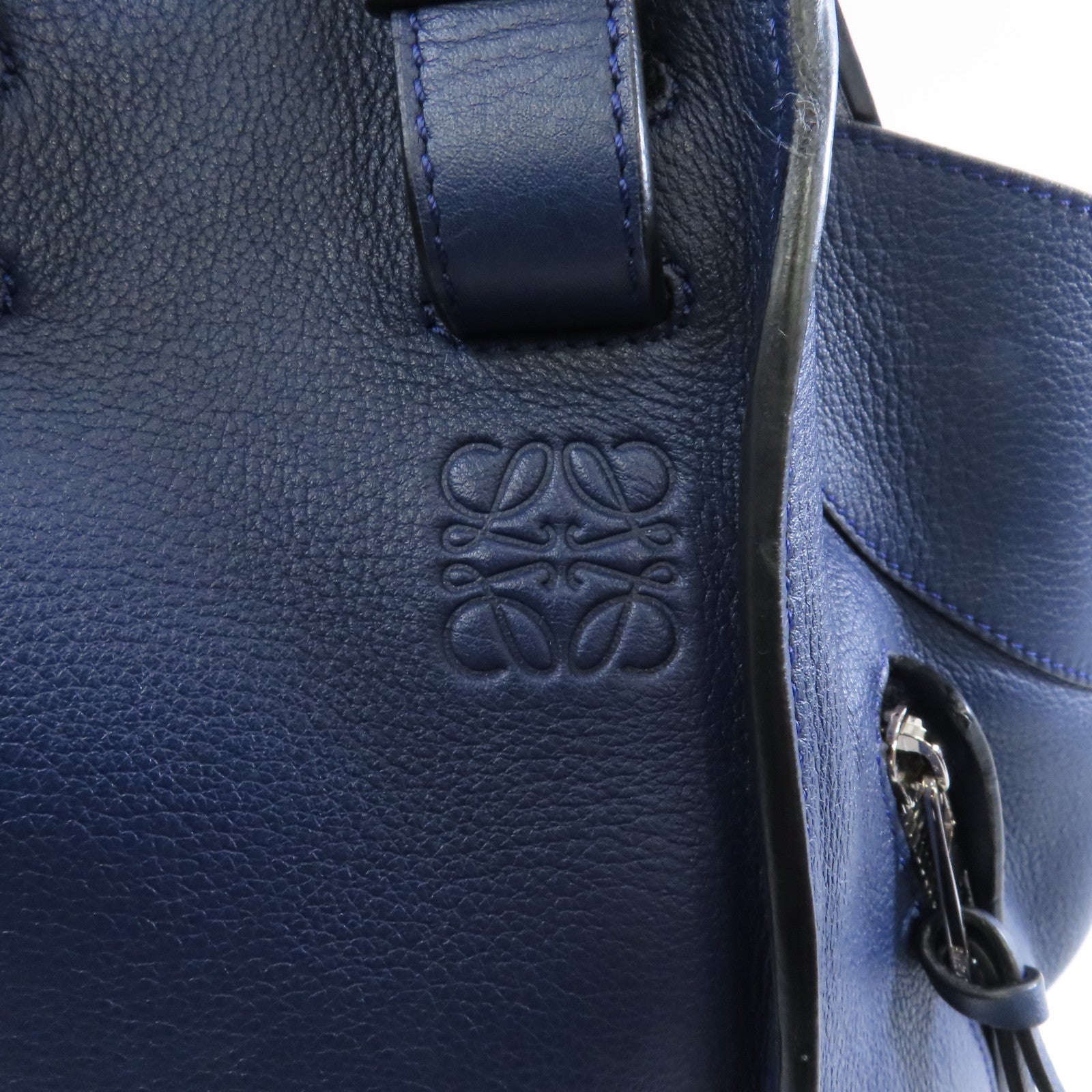 LOEWE 牛皮皮革Hammock銀扣手挽肩背兩用袋藍色