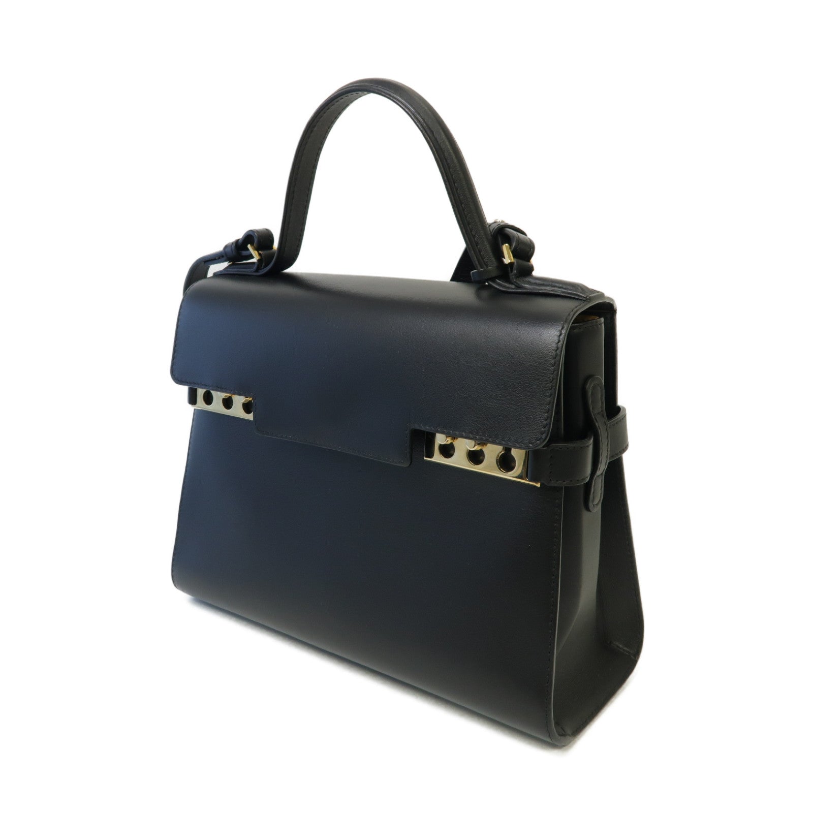 SELECTION 牛皮皮革Delvaux Tempete MM金扣手挽肩背兩用袋黑色