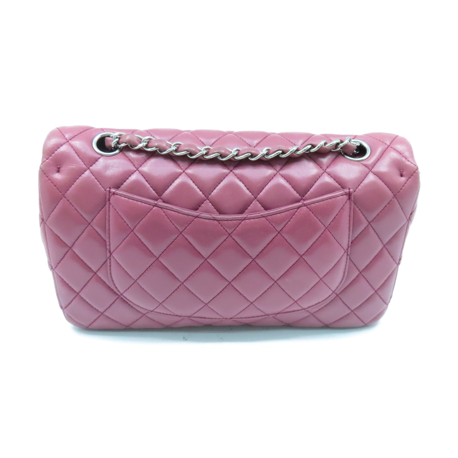 CHANEL 【激減優惠】菱格羊皮皮革Classic Flap 25cm銀扣鏈帶肩背袋粉紅色