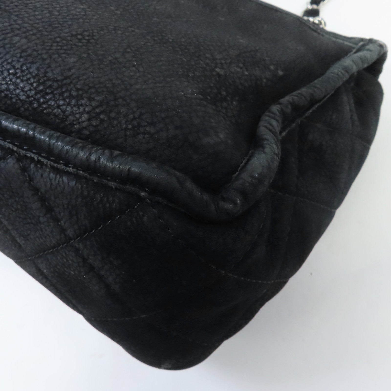 CHANEL 菱格牛皮皮革Chain Shoulder銀扣鏈帶肩背袋黑色