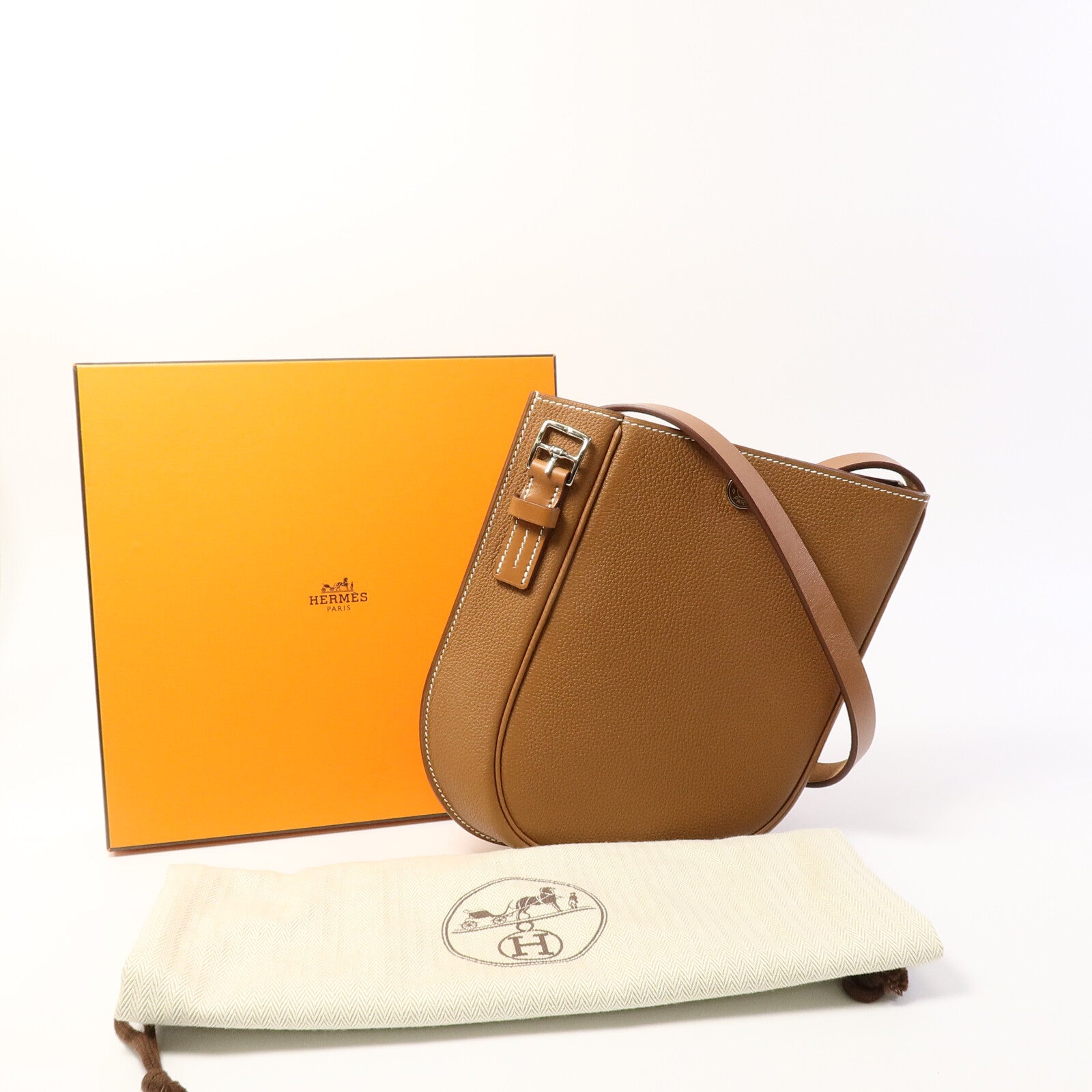 HERMES Clemence皮革Vache肩背袋Gold