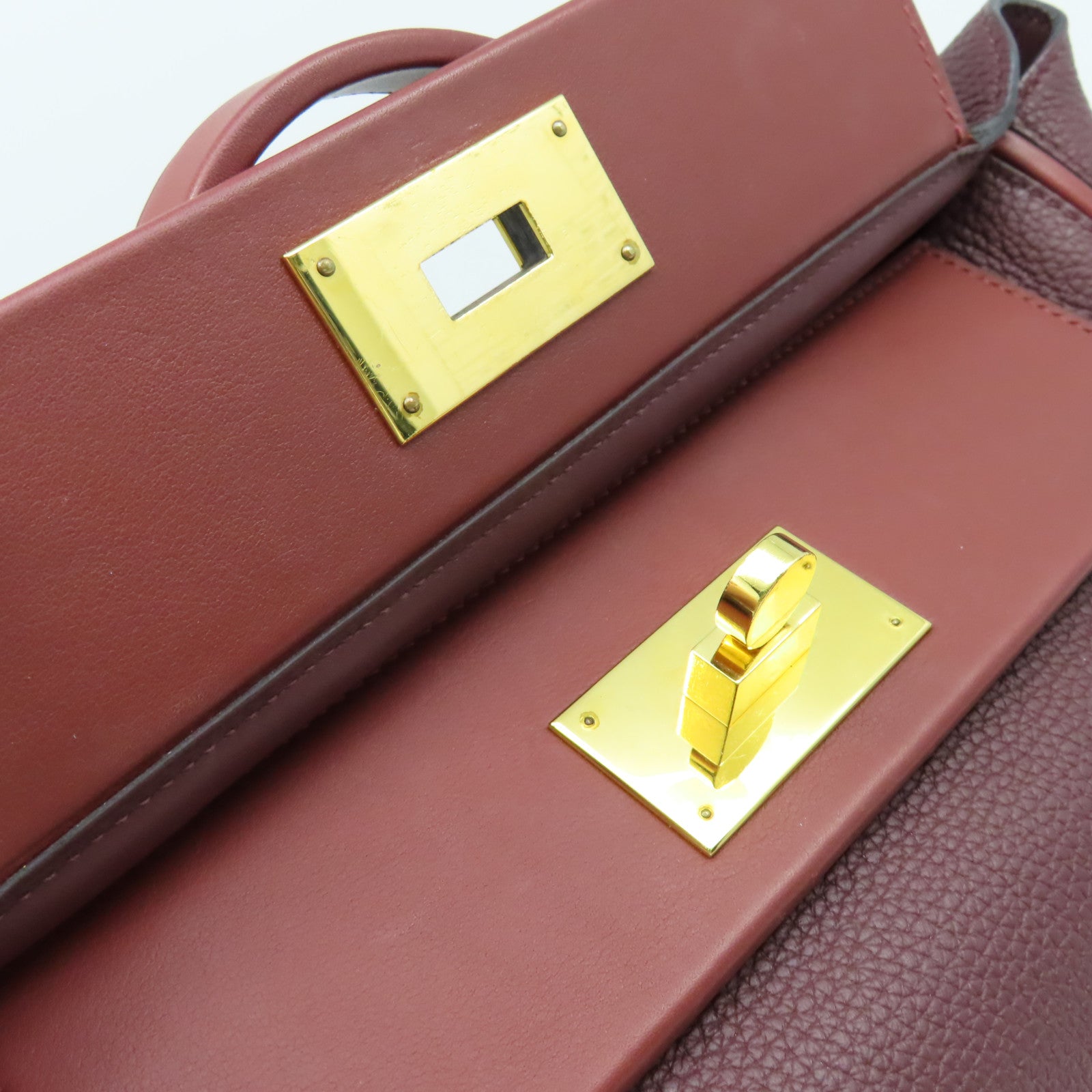 HERMES 【激減優惠】Clemence皮革24/24 29cm 2Way Shoulder Bag金扣手挽肩背兩用袋Bordeaux波爾多酒紅色