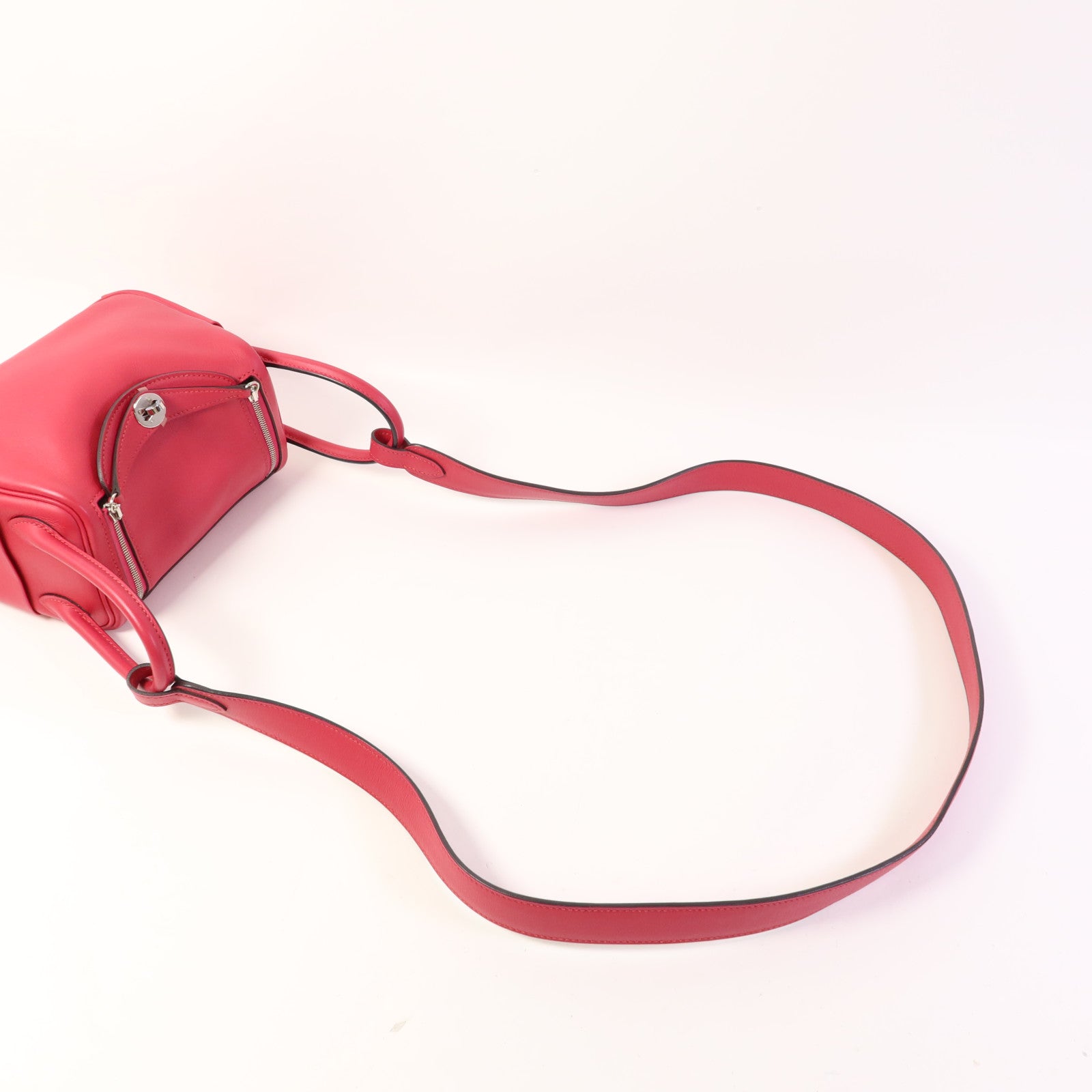 HERMES Swift皮革Mini Lindy金扣手挽肩背兩用袋Rose Extreme