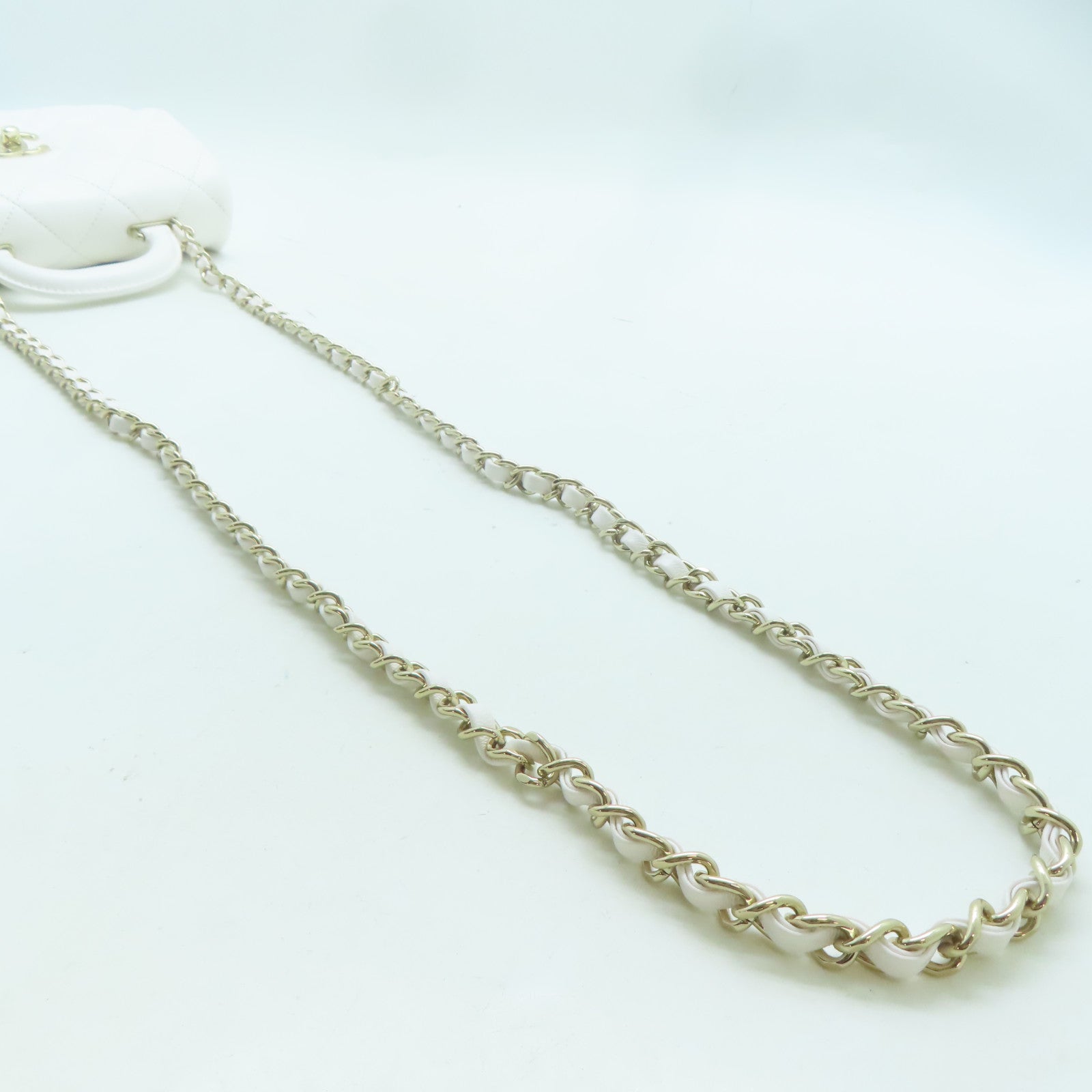 CHANEL 【激減優惠】菱格羊皮皮革Top Handle Mini Flap金扣鏈帶手挽肩背兩用袋白色
