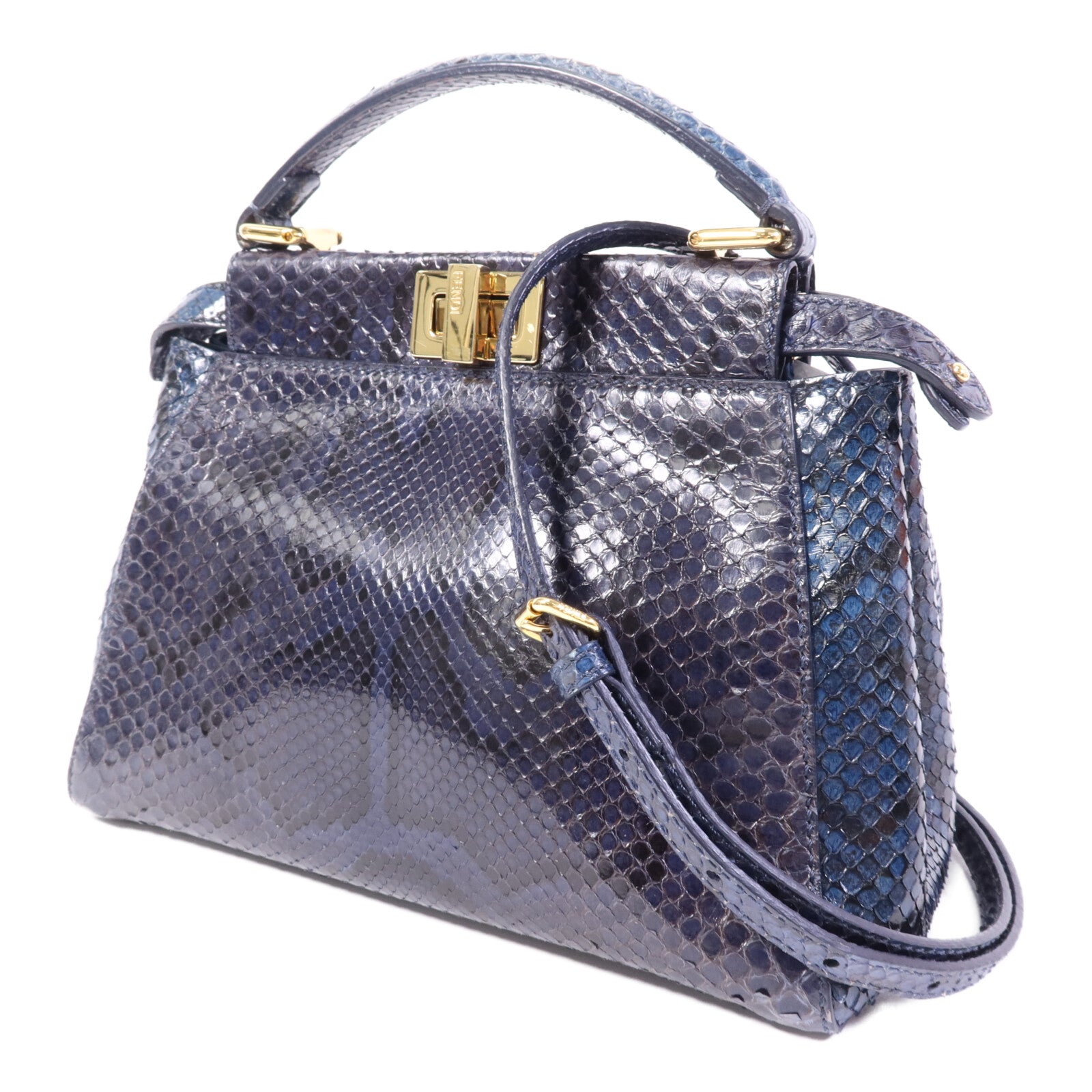 FENDI 蛇皮皮革Peekaboo Mini金扣手挽肩背兩用袋