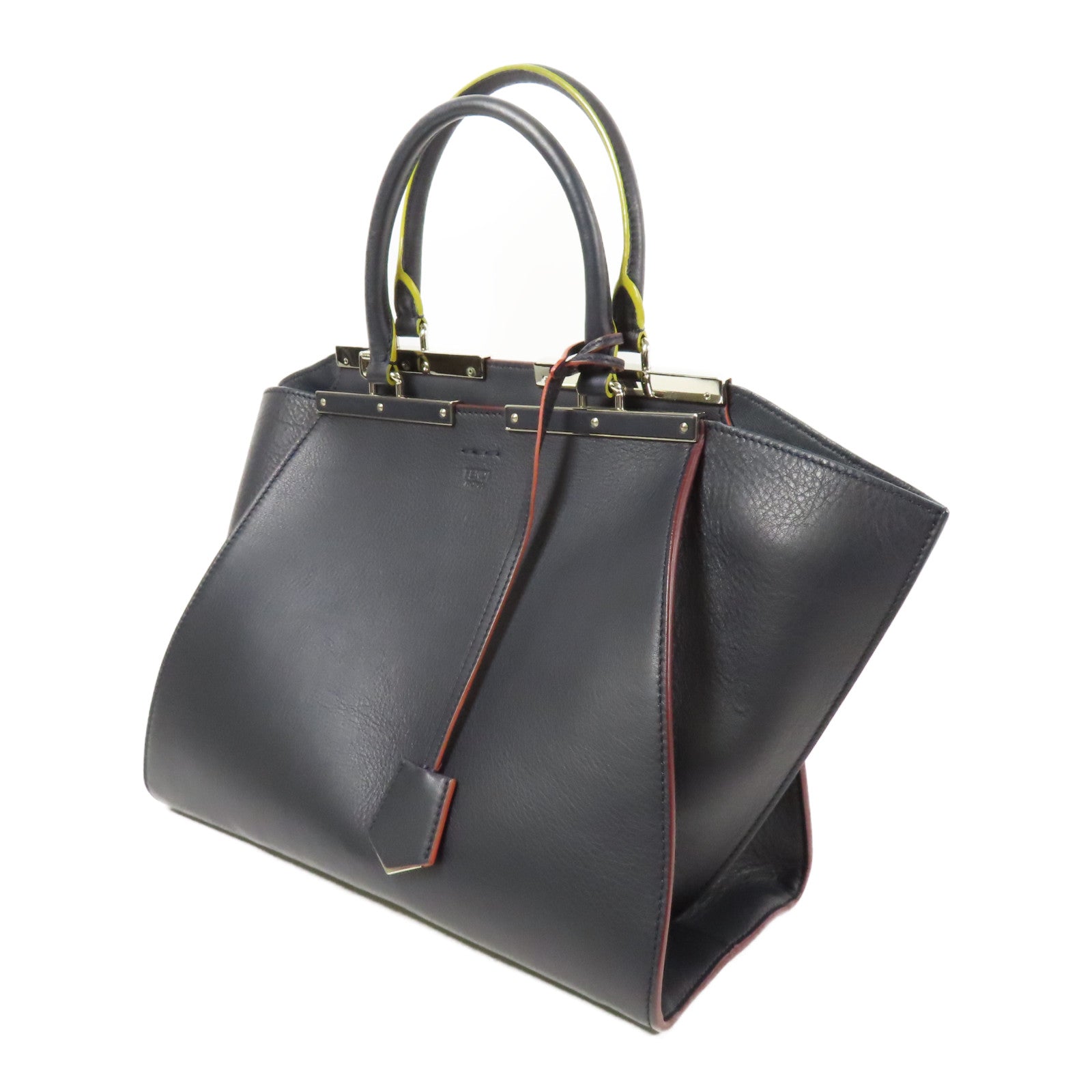 FENDI SHW 2 Way Shoulder Hand Bag Calfskin Leather Navy