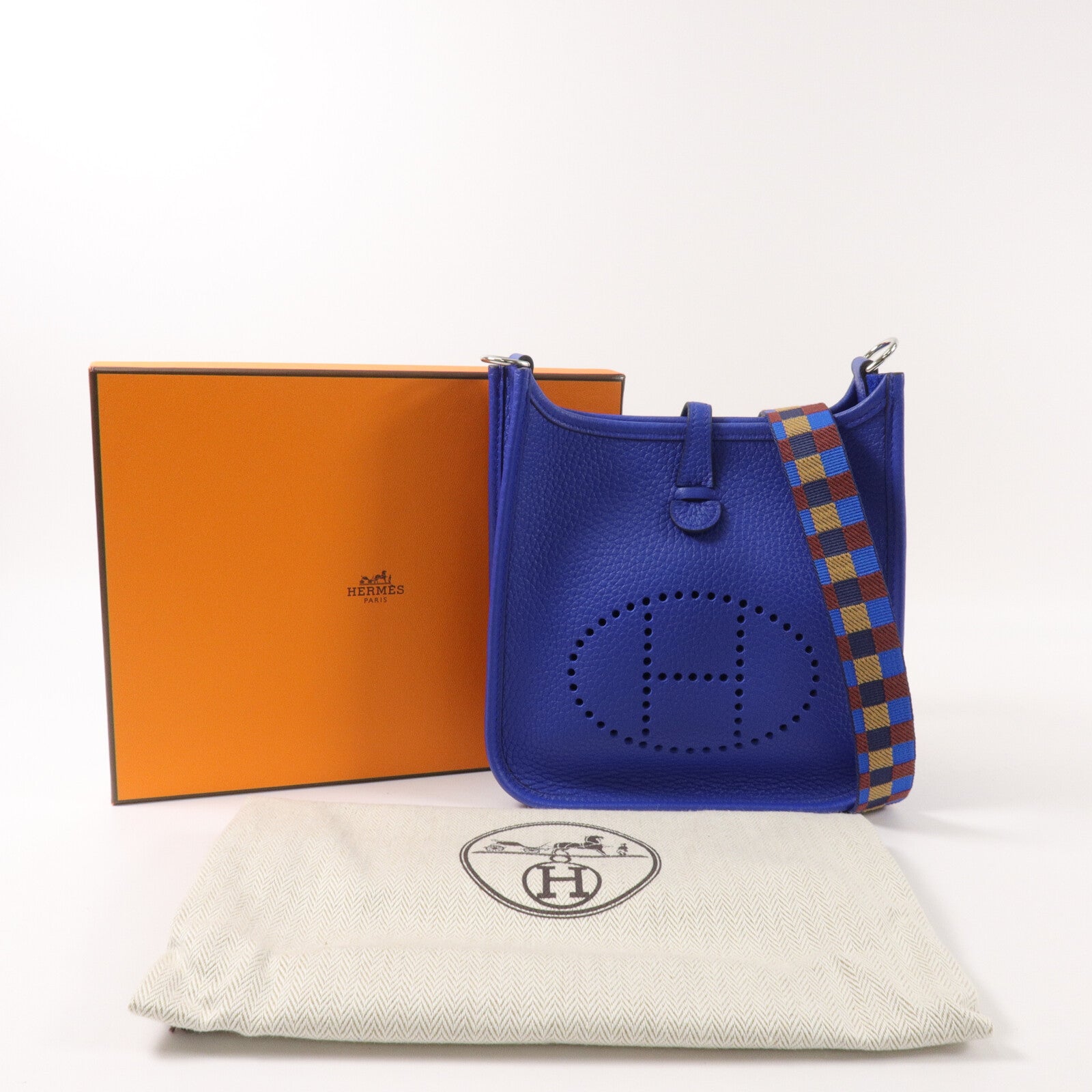 HERMES Clemence皮革Evelyne TPM肩背袋Bleu Electrique